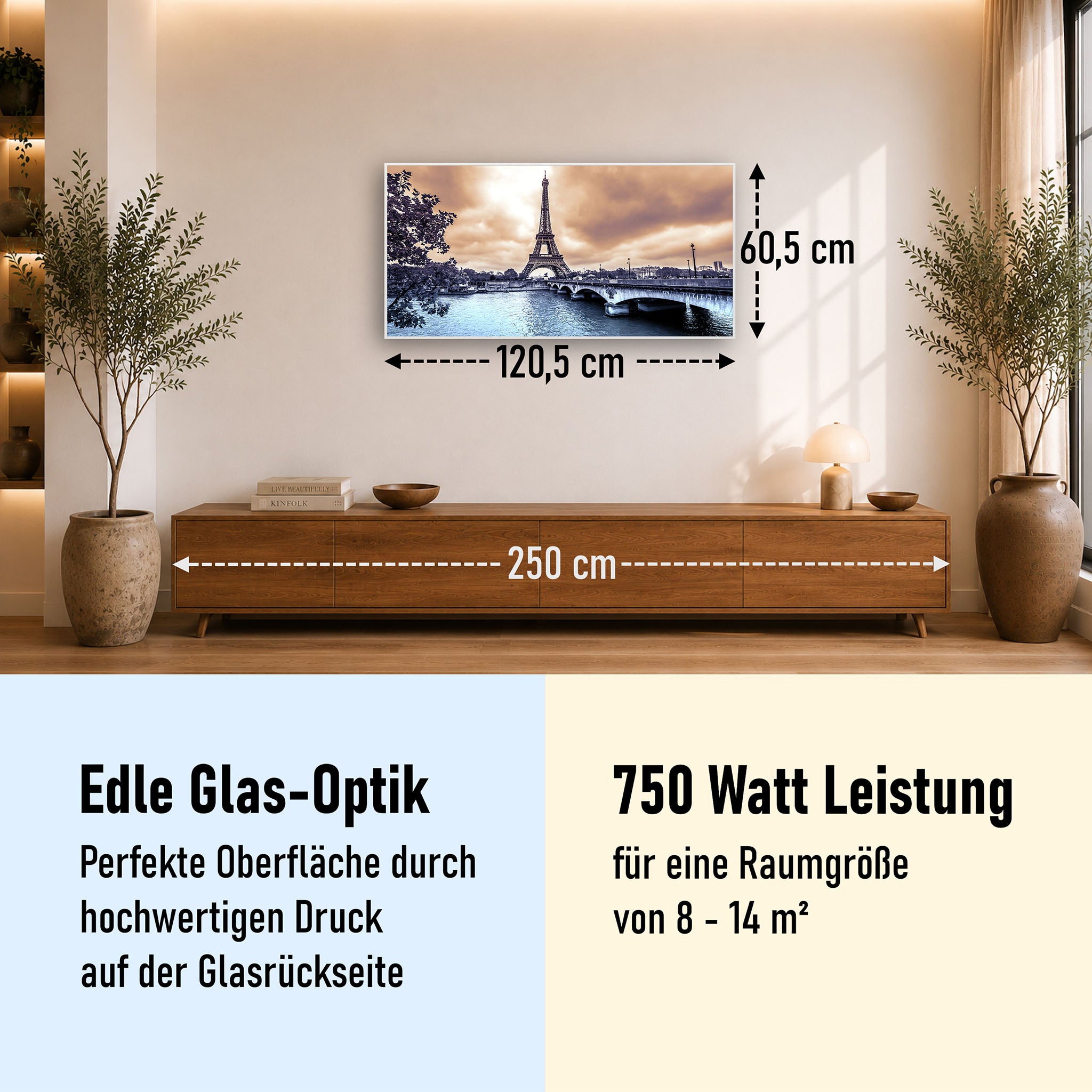 Glas Infrarotheizung 350-1200W Motiv 027 Eiffelturm