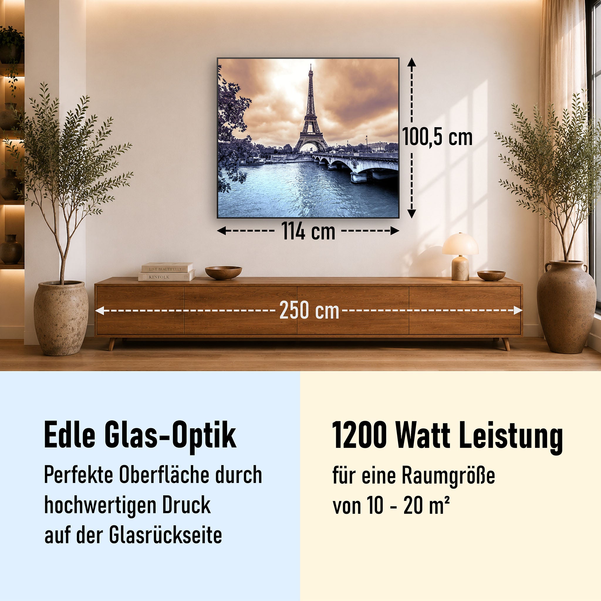 Glas Infrarotheizung 350-1200W Motiv 027 Eiffelturm