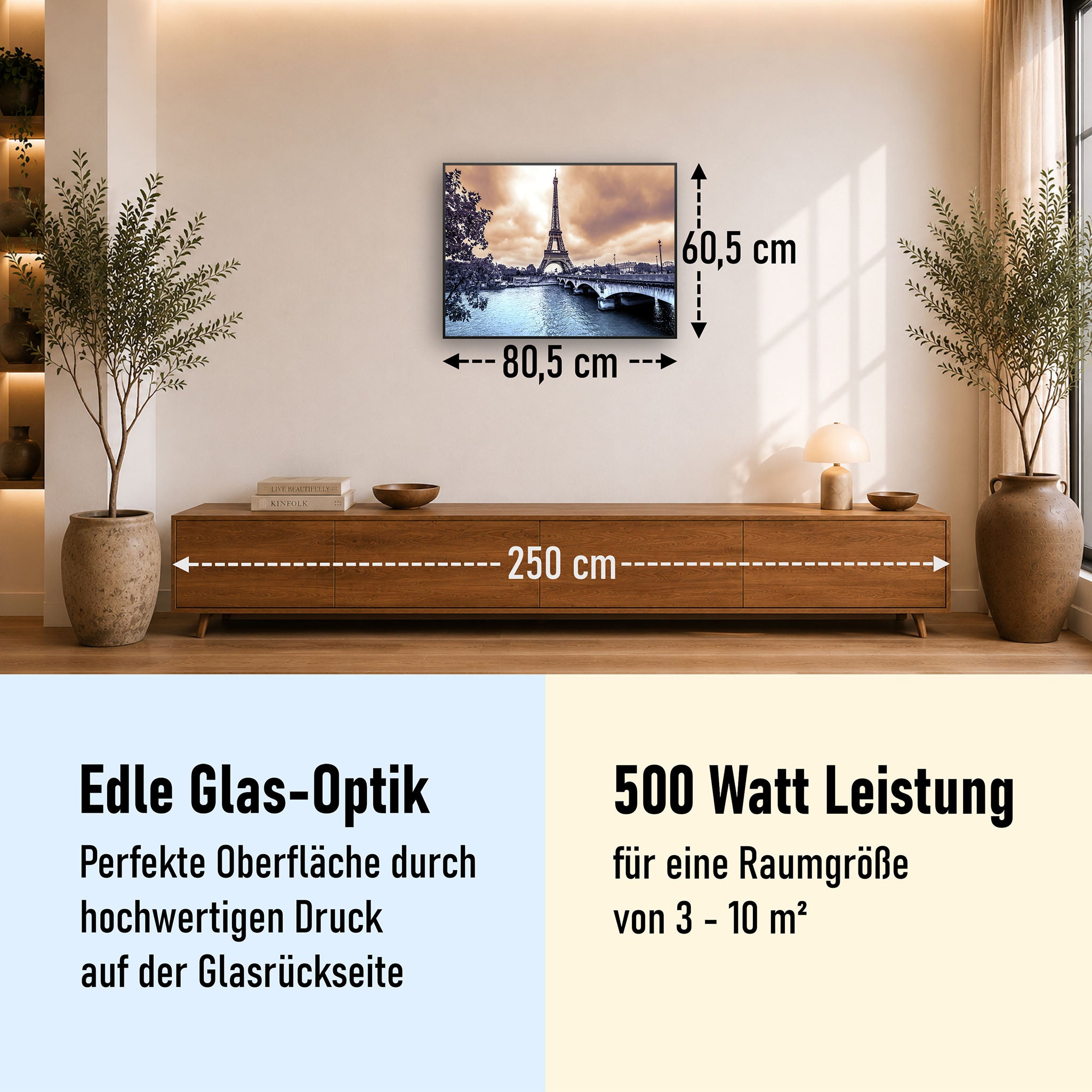 Glas Infrarotheizung 350-1200W Motiv 027 Eiffelturm