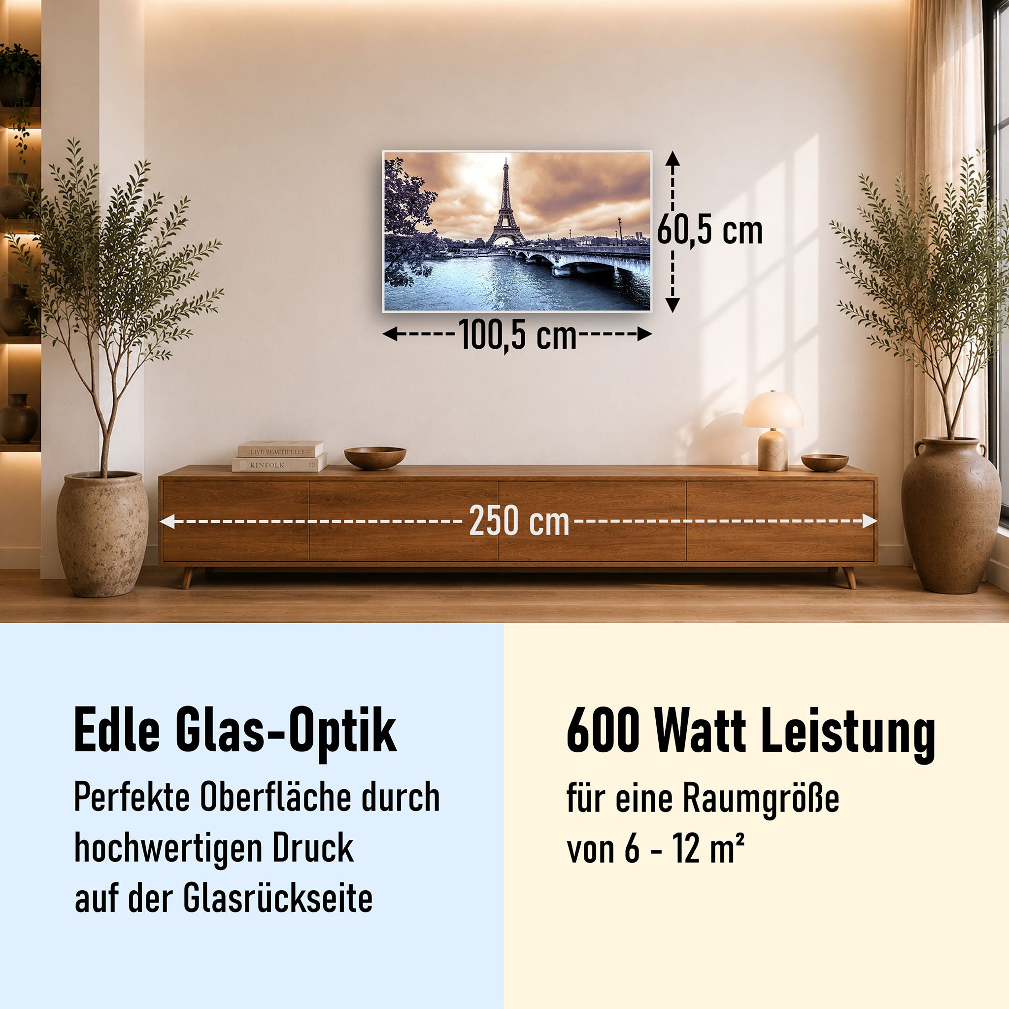 Glas Infrarotheizung 350-1200W Motiv 027 Eiffelturm