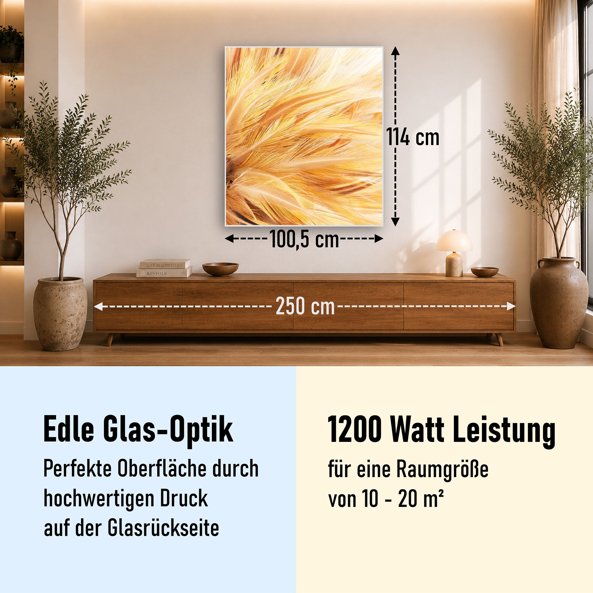 Glas Infrarotheizung 350-1200W Motiv 028H Federn