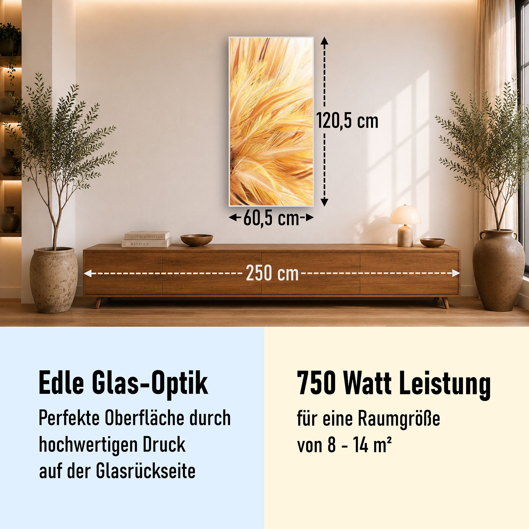 Glas Infrarotheizung 350-1200W Motiv 028H Federn