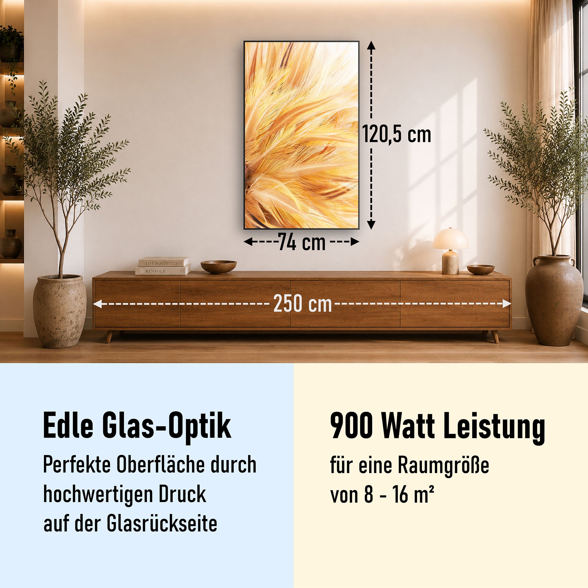 Glas Infrarotheizung 350-1200W Motiv 028H Federn