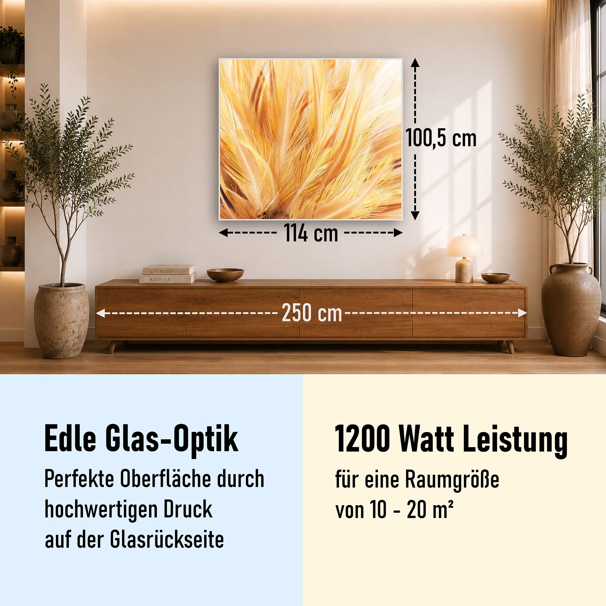Glas Infrarotheizung 350-1200W Motiv 028 Federn