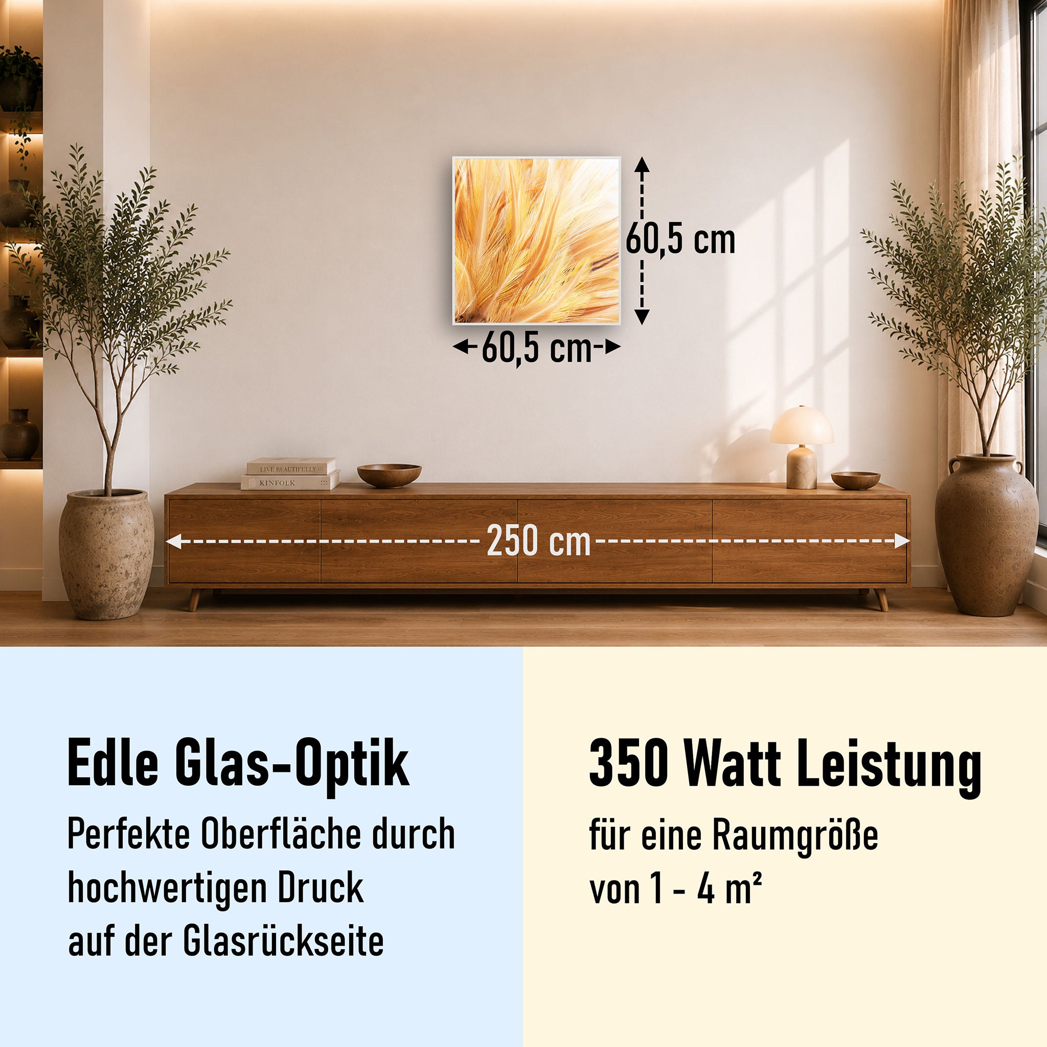 Glas Infrarotheizung 350-1200W Motiv 028H Federn