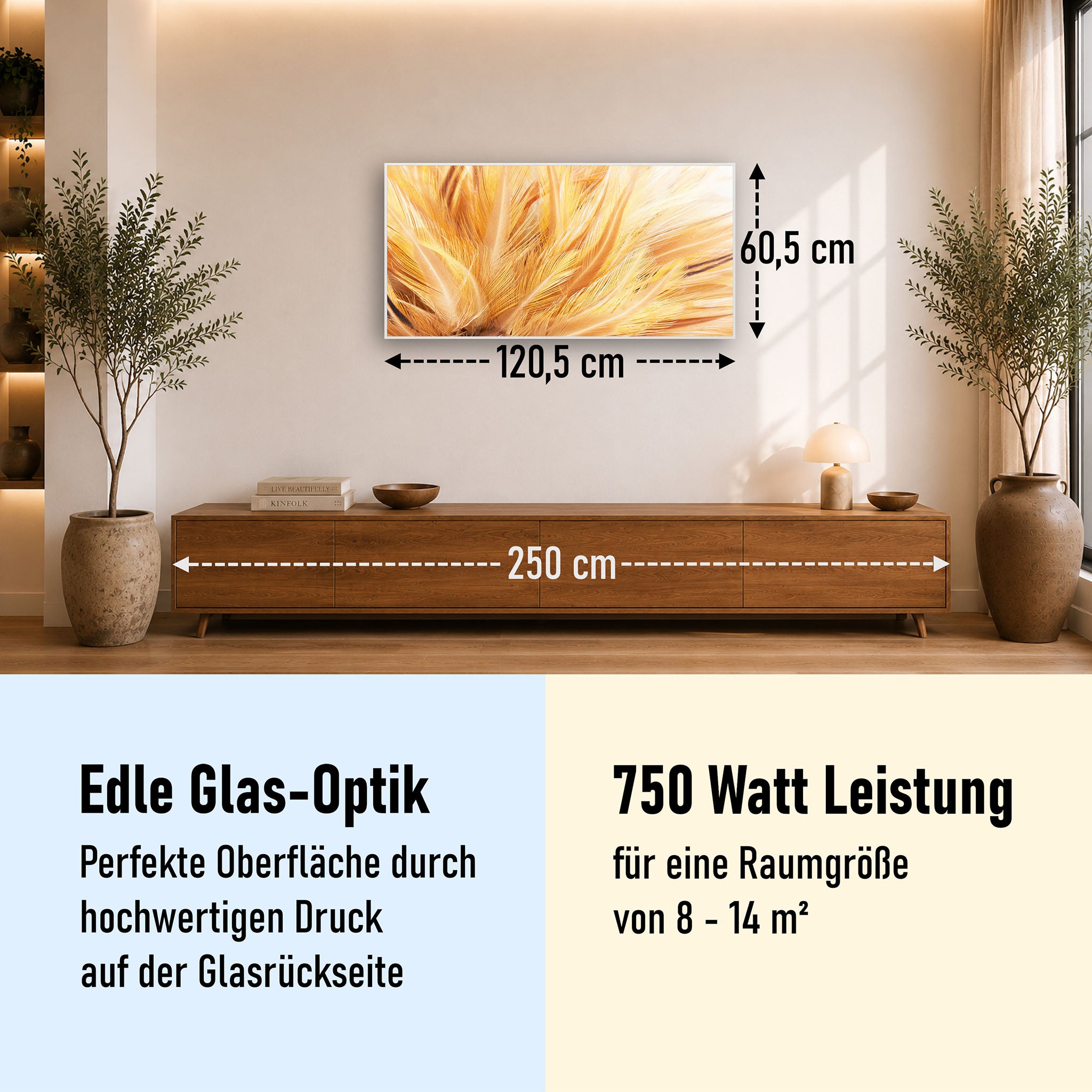 Glas Infrarotheizung 350-1200W Motiv 028 Federn