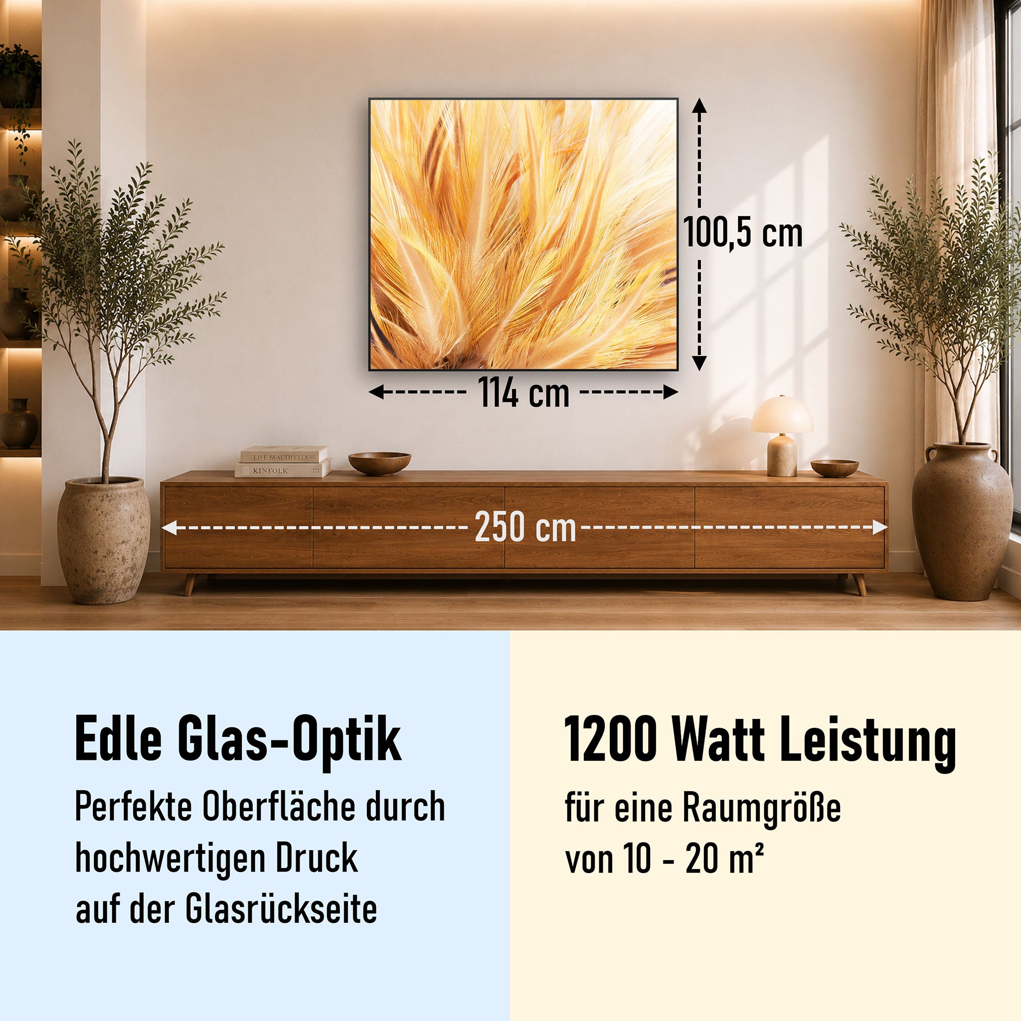 Glas Infrarotheizung 350-1200W Motiv 028 Federn