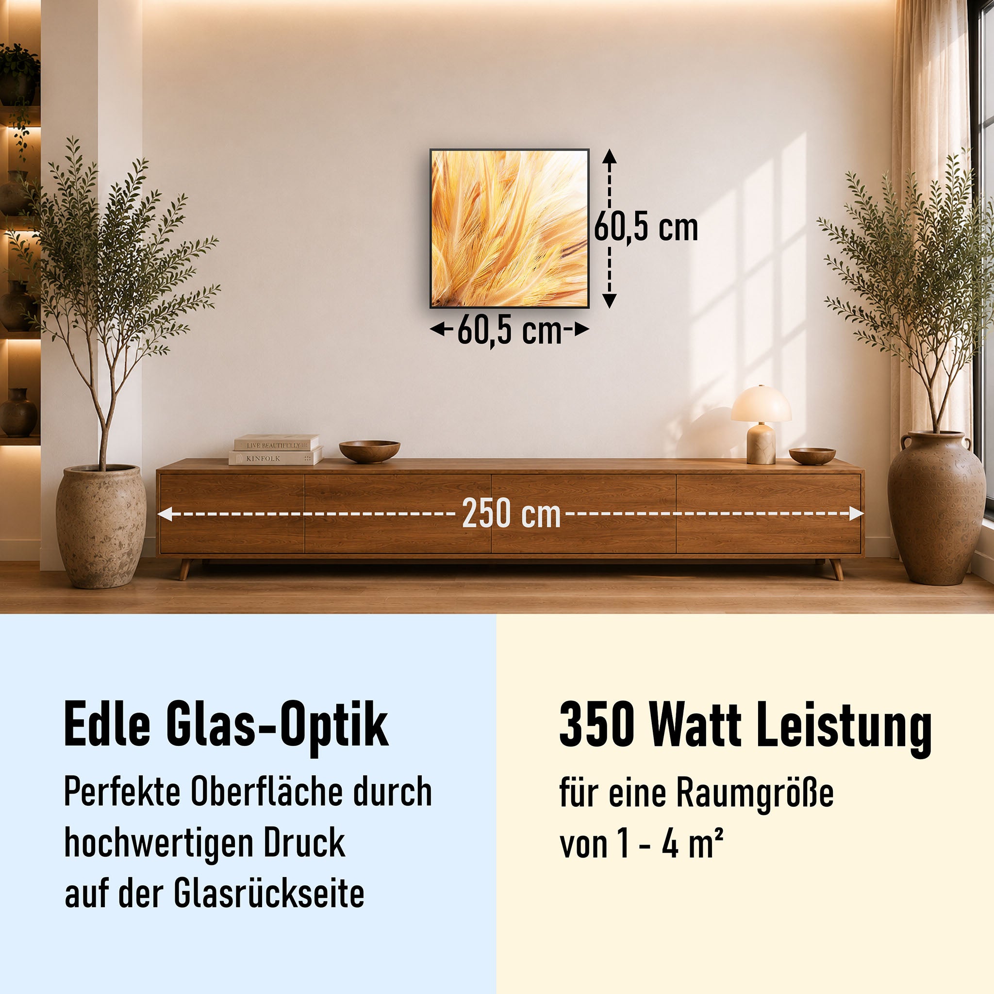 Glas Infrarotheizung 350-1200W Motiv 028H Federn