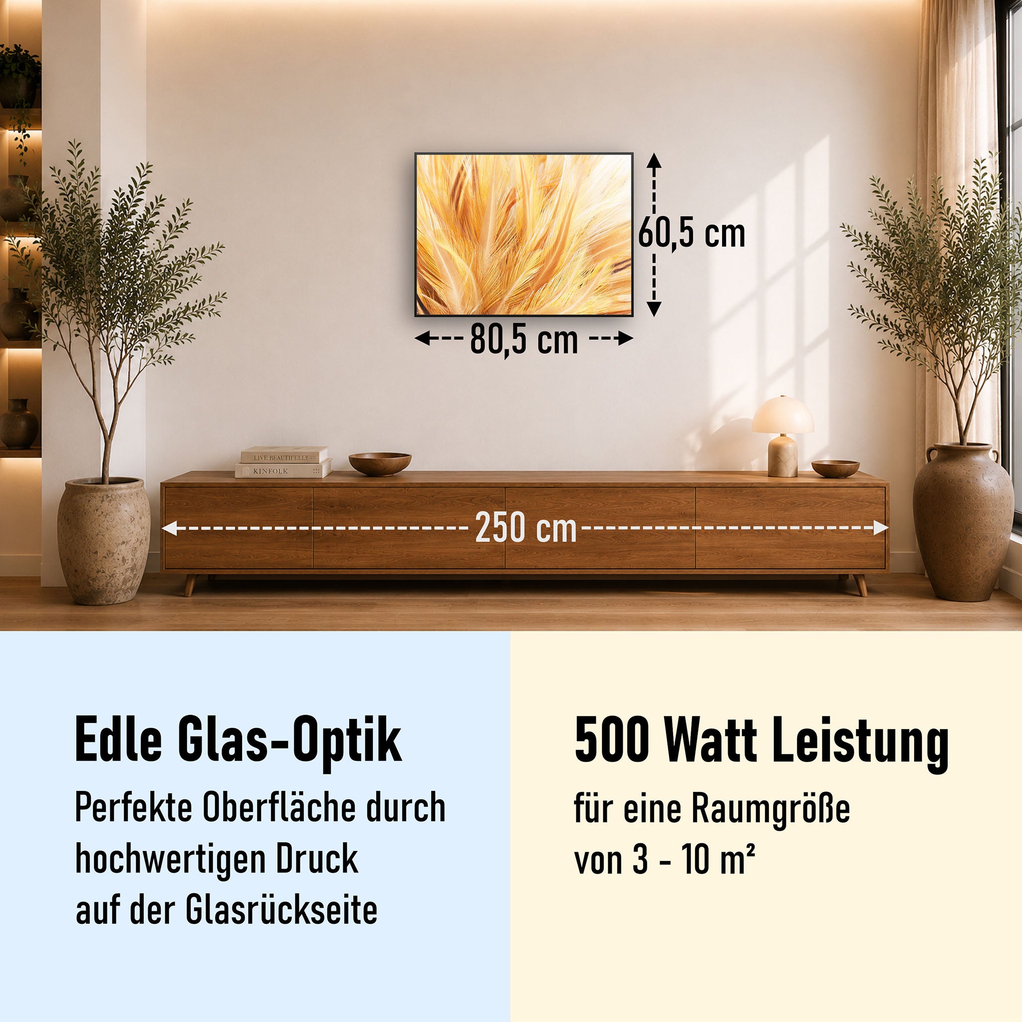 Glas Infrarotheizung 350-1200W Motiv 028 Federn