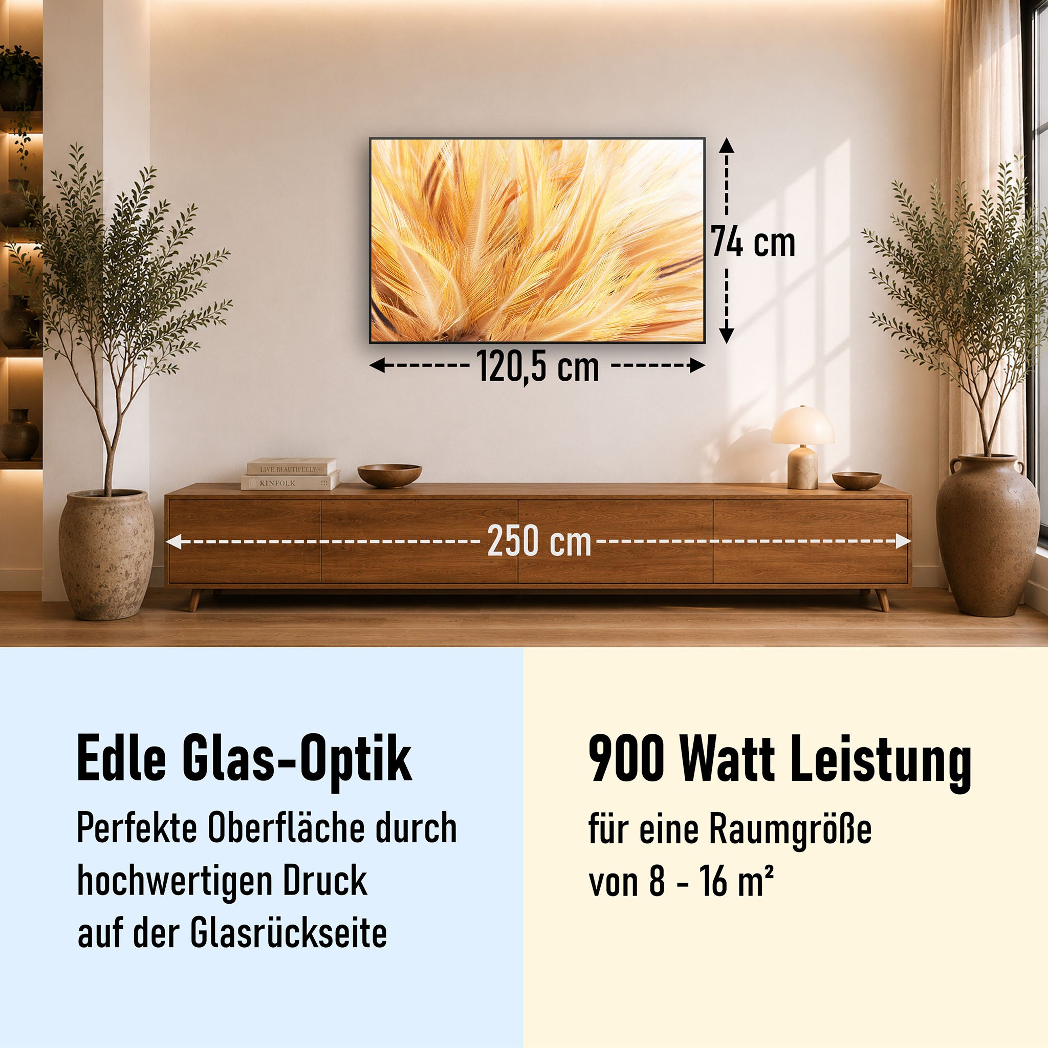 Glas Infrarotheizung 350-1200W Motiv 028 Federn