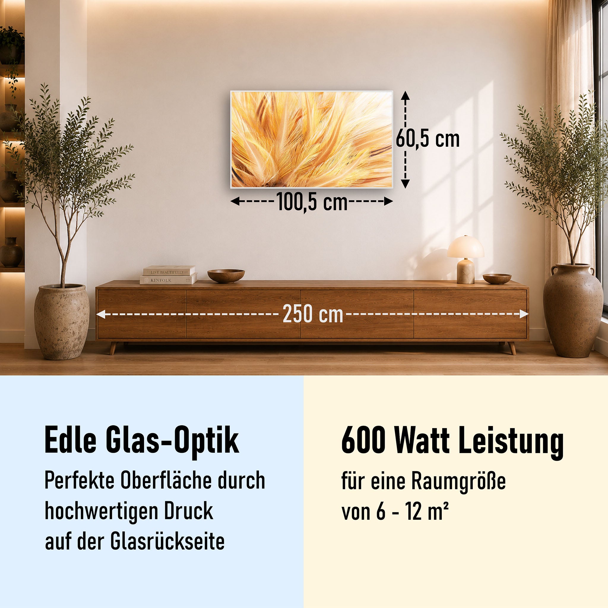 Glas Infrarotheizung 350-1200W Motiv 028 Federn