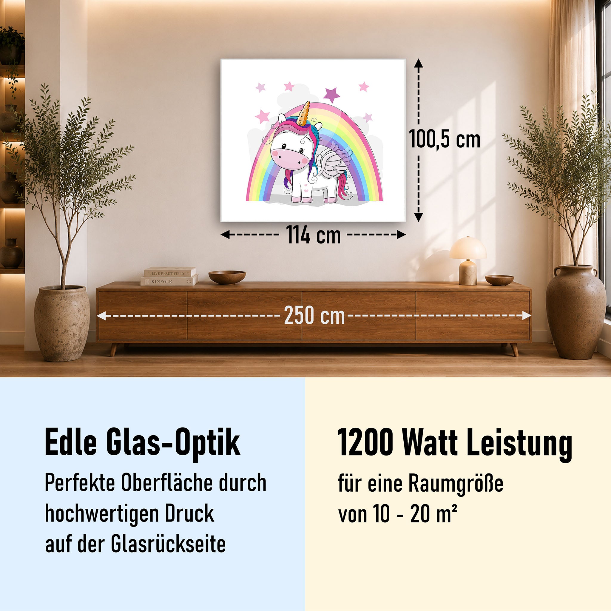 Glas Infrarotheizung 350-1200W Motiv 029 Einhorn
