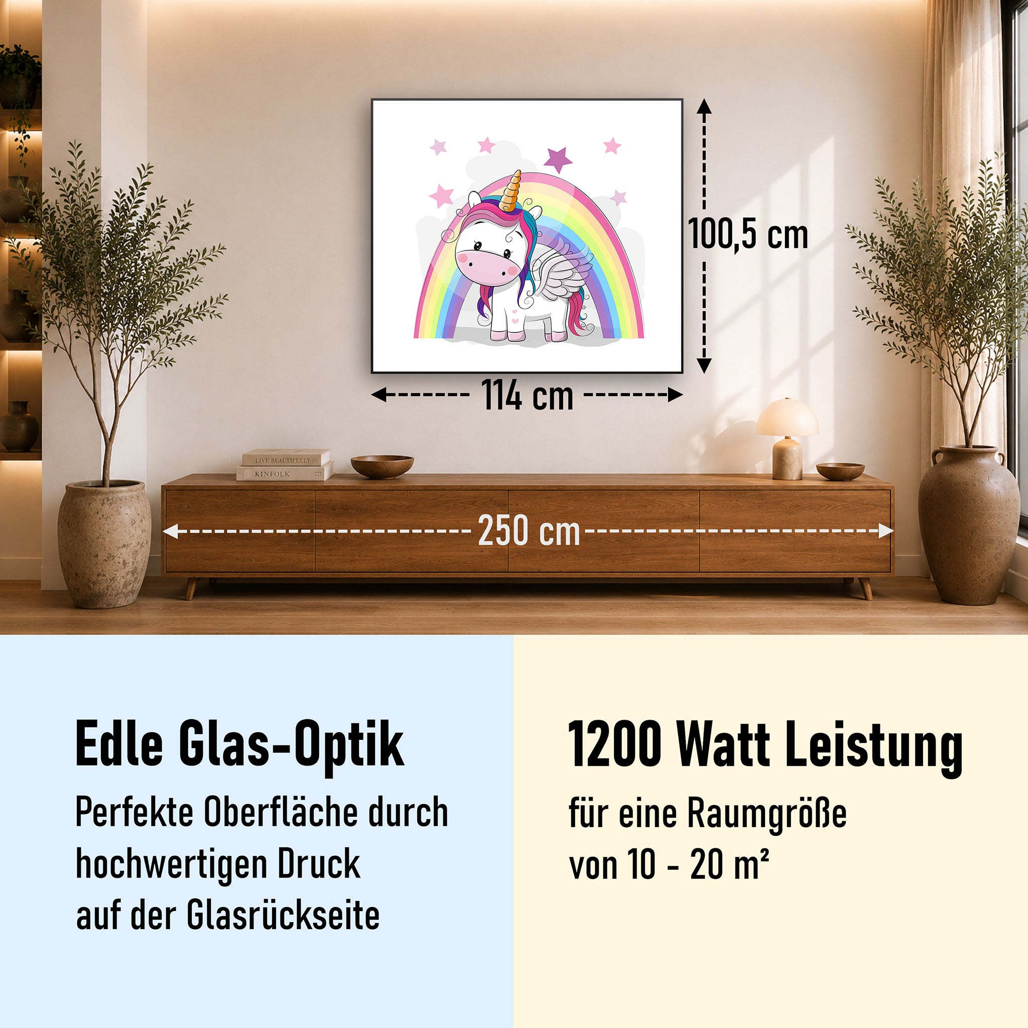 Glas Infrarotheizung 350-1200W Motiv 029 Einhorn
