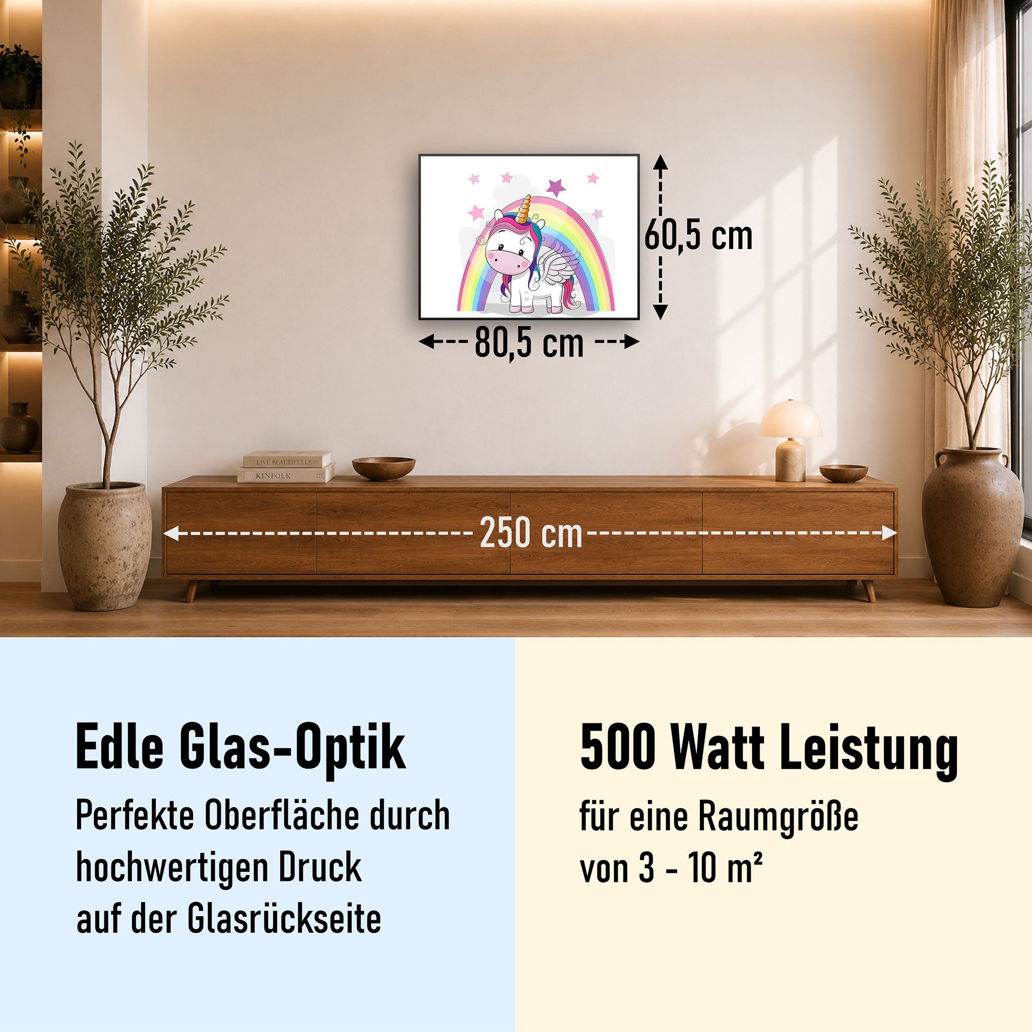 Glas Infrarotheizung 350-1200W Motiv 029 Einhorn