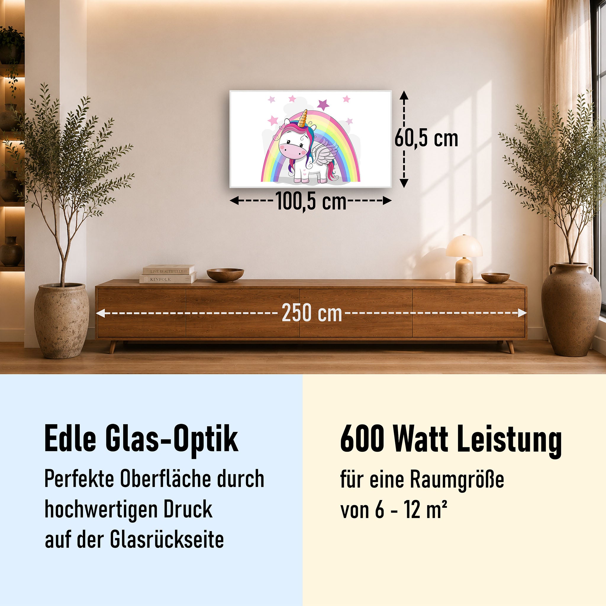 Glas Infrarotheizung 350-1200W Motiv 029 Einhorn