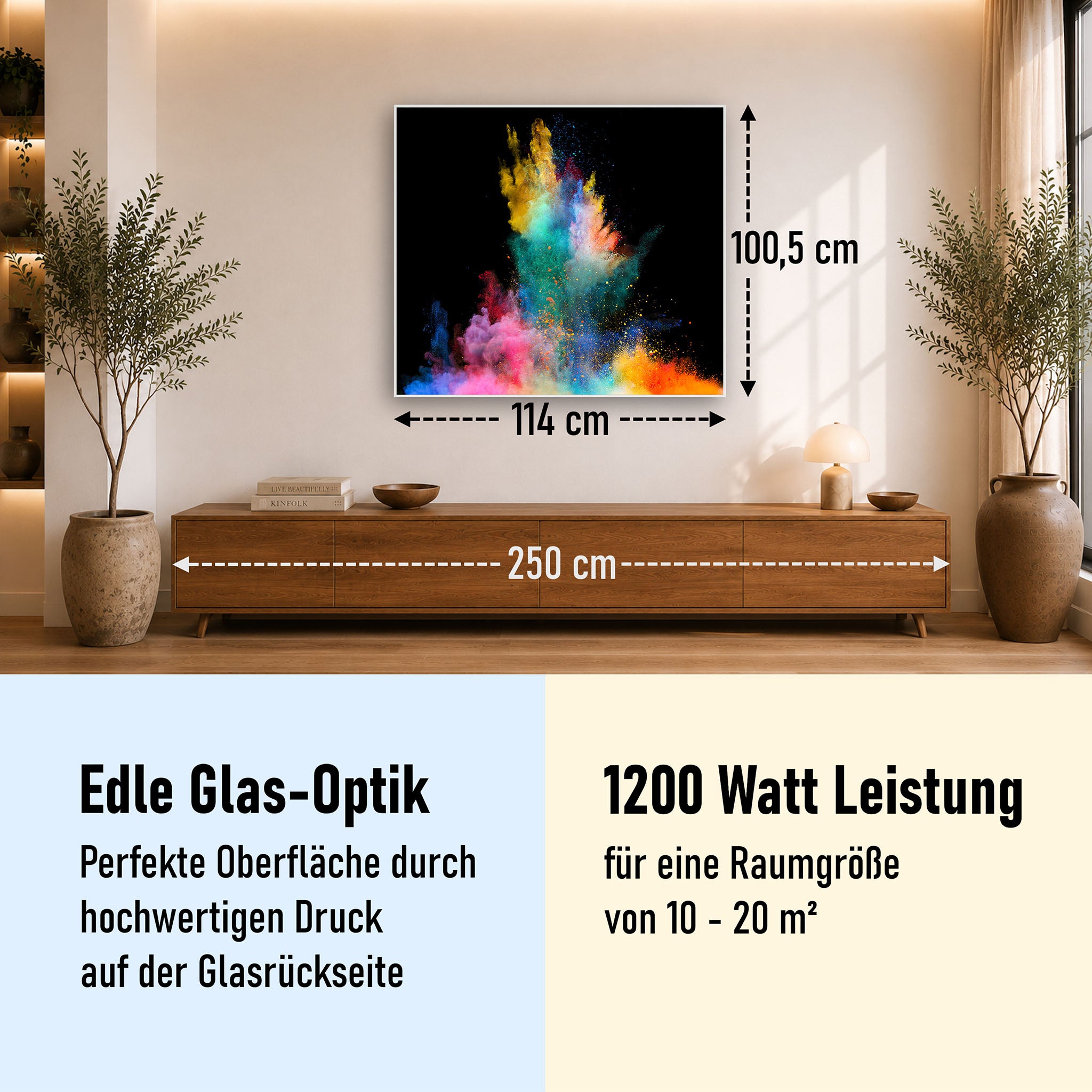 Glas Infrarotheizung 350-1200W Motiv 030 Farbexplosion