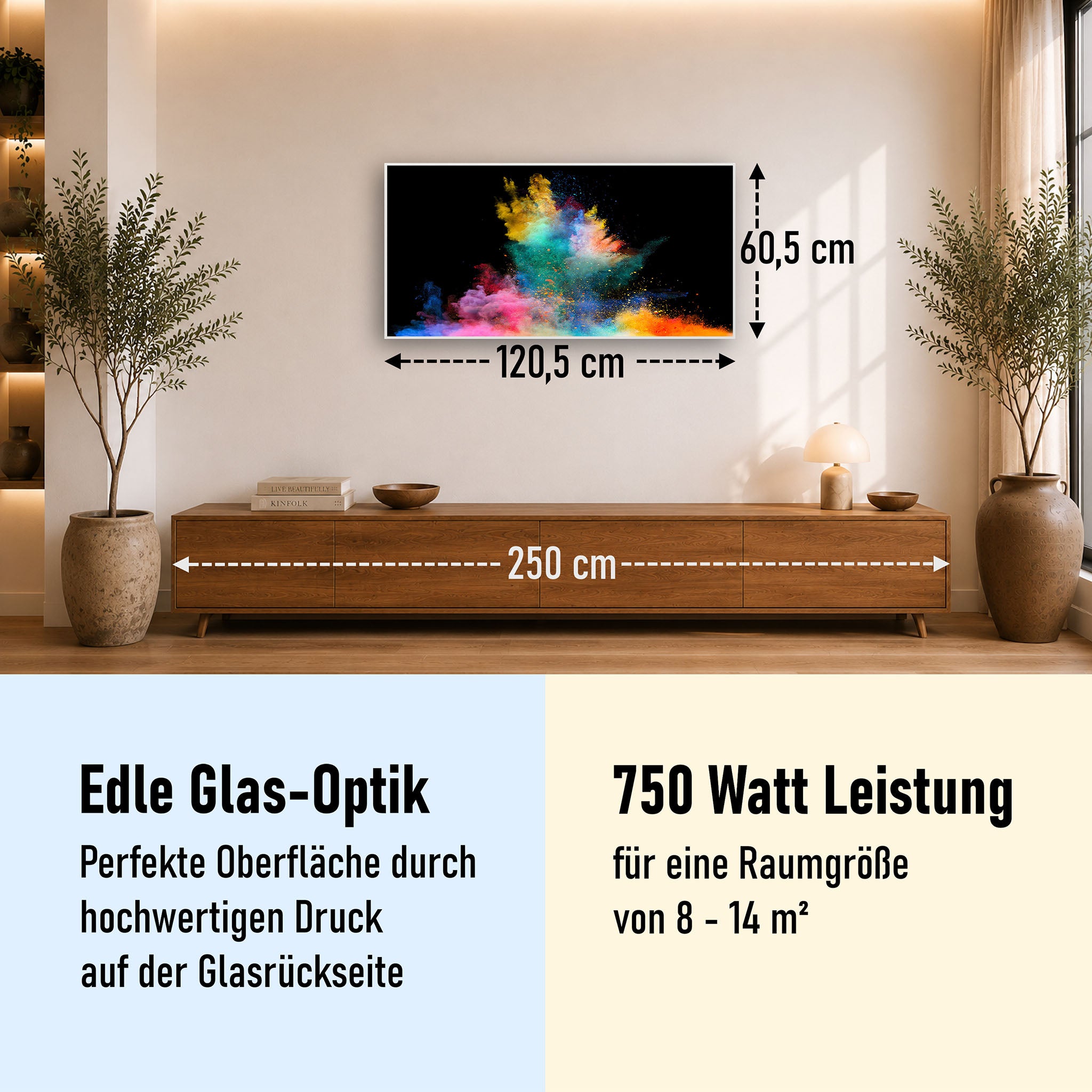 Glas Infrarotheizung 350-1200W Motiv 030 Farbexplosion