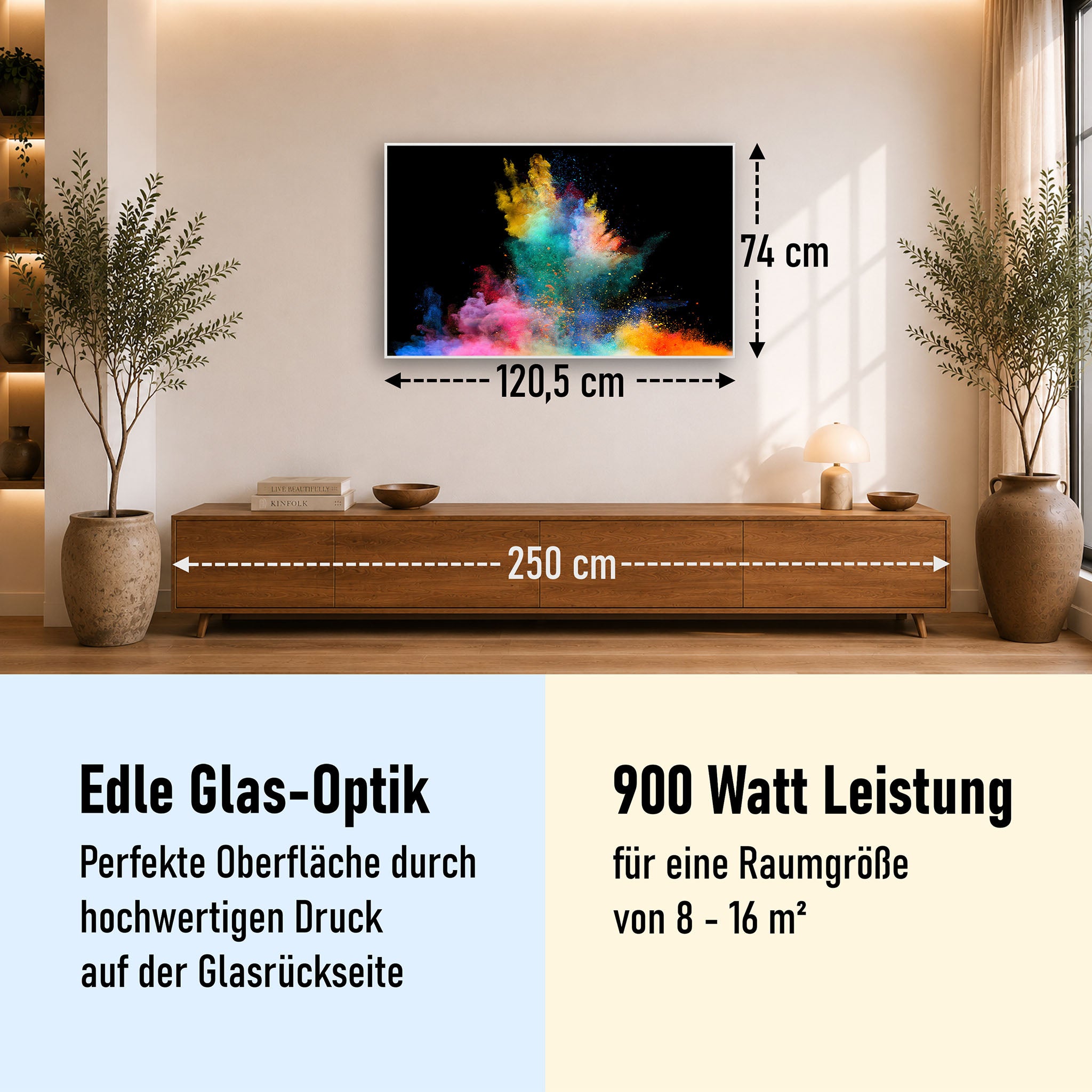 Glas Infrarotheizung 350-1200W Motiv 030 Farbexplosion