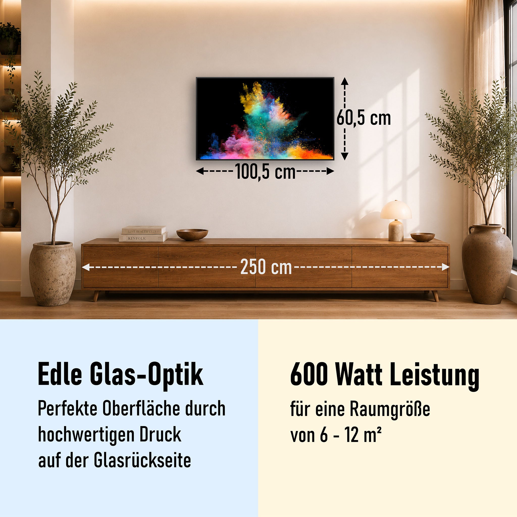 Glas Infrarotheizung 350-1200W Motiv 030 Farbexplosion