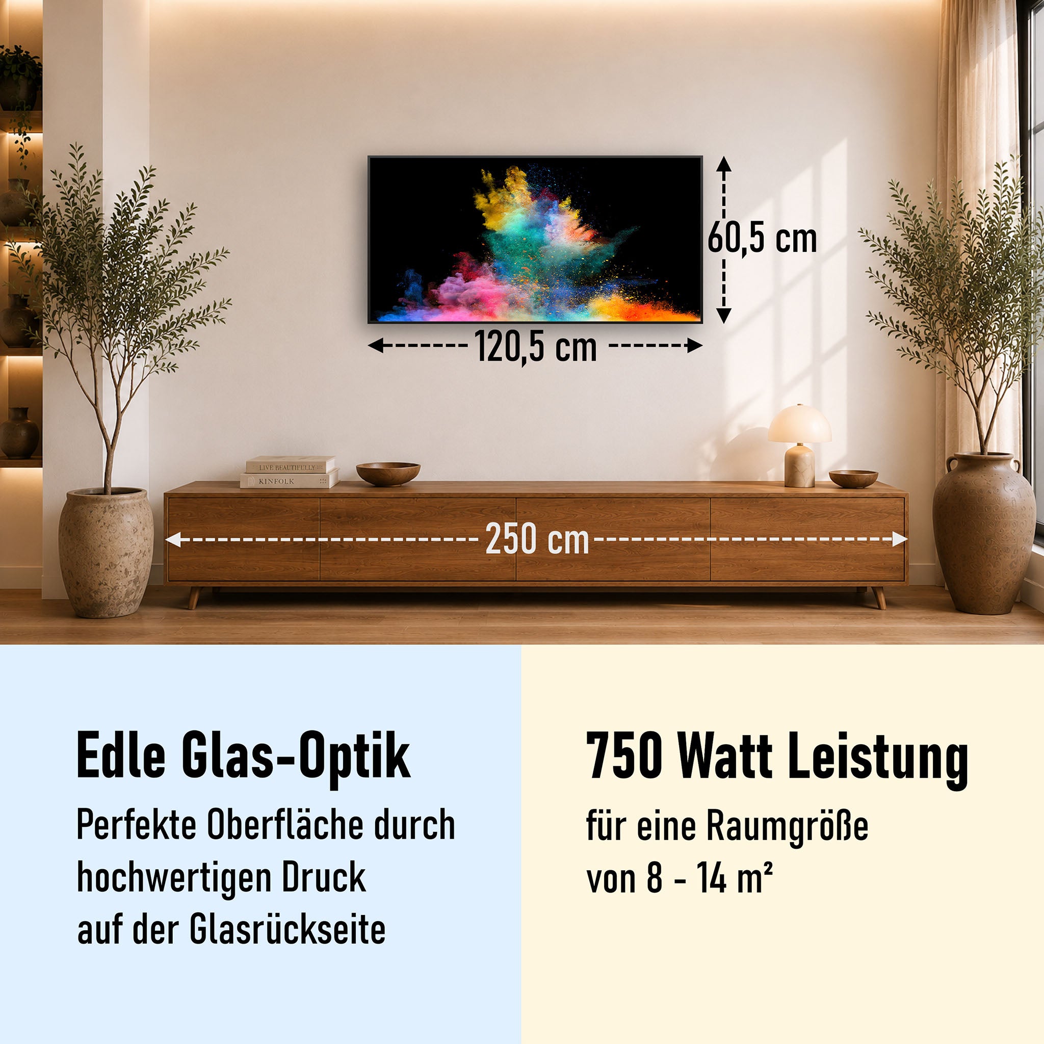 Glas Infrarotheizung 350-1200W Motiv 030 Farbexplosion