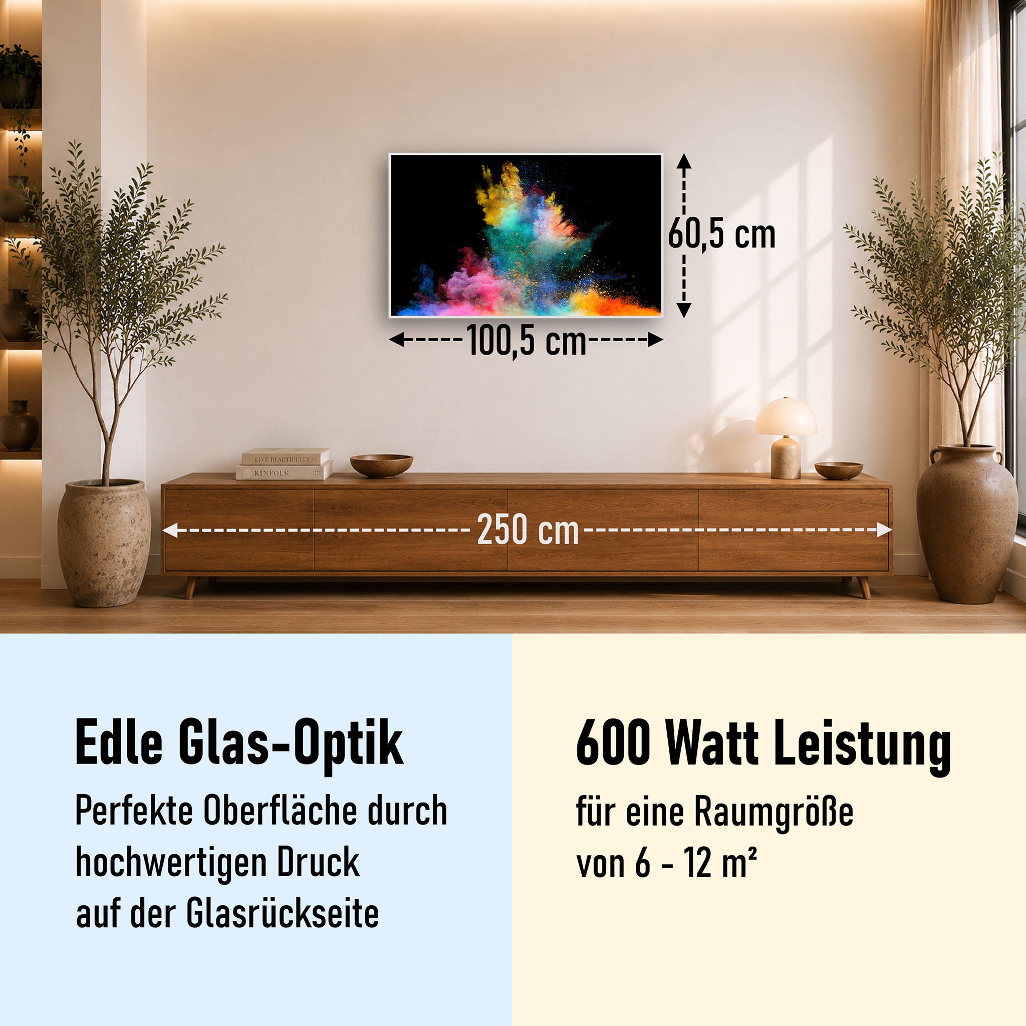 Glas Infrarotheizung 350-1200W Motiv 030 Farbexplosion