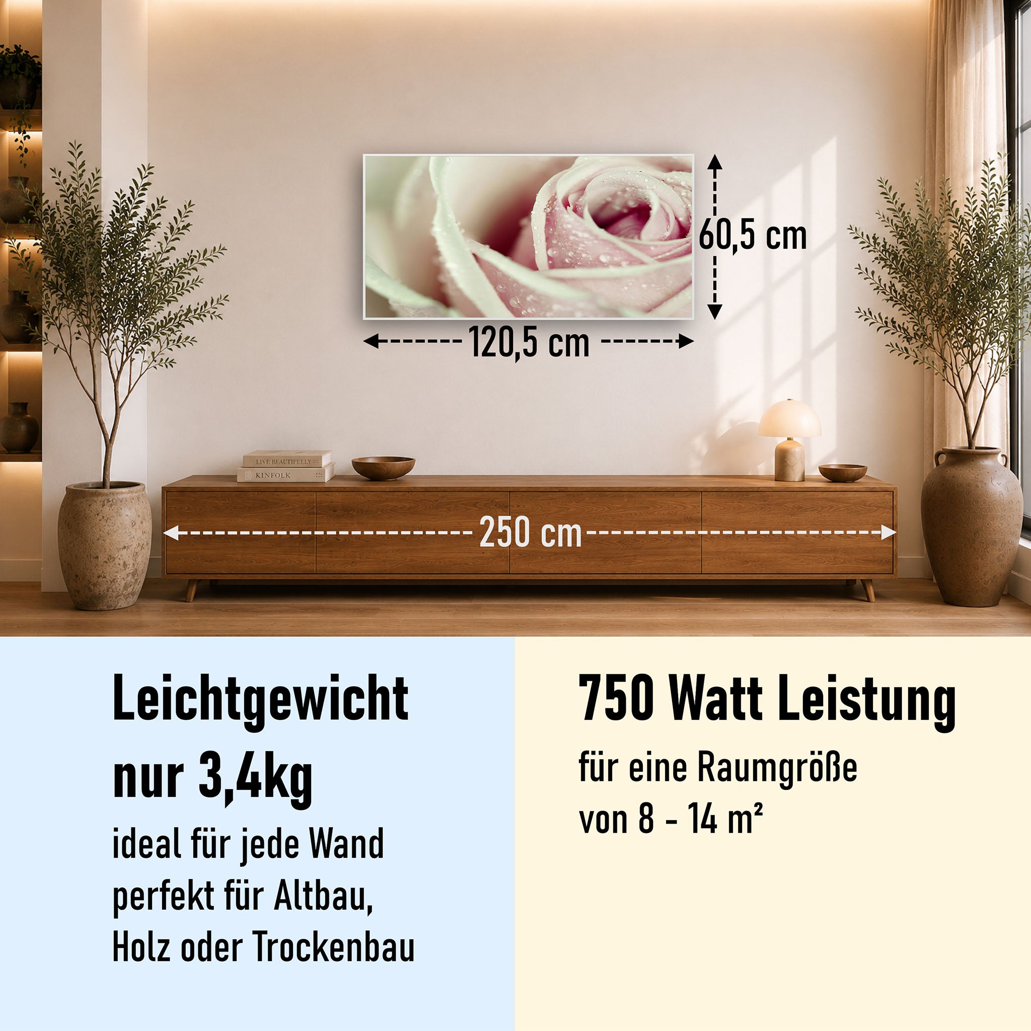 Bild Infrarotheizung 350-1200W Motiv 031 rosa Rose