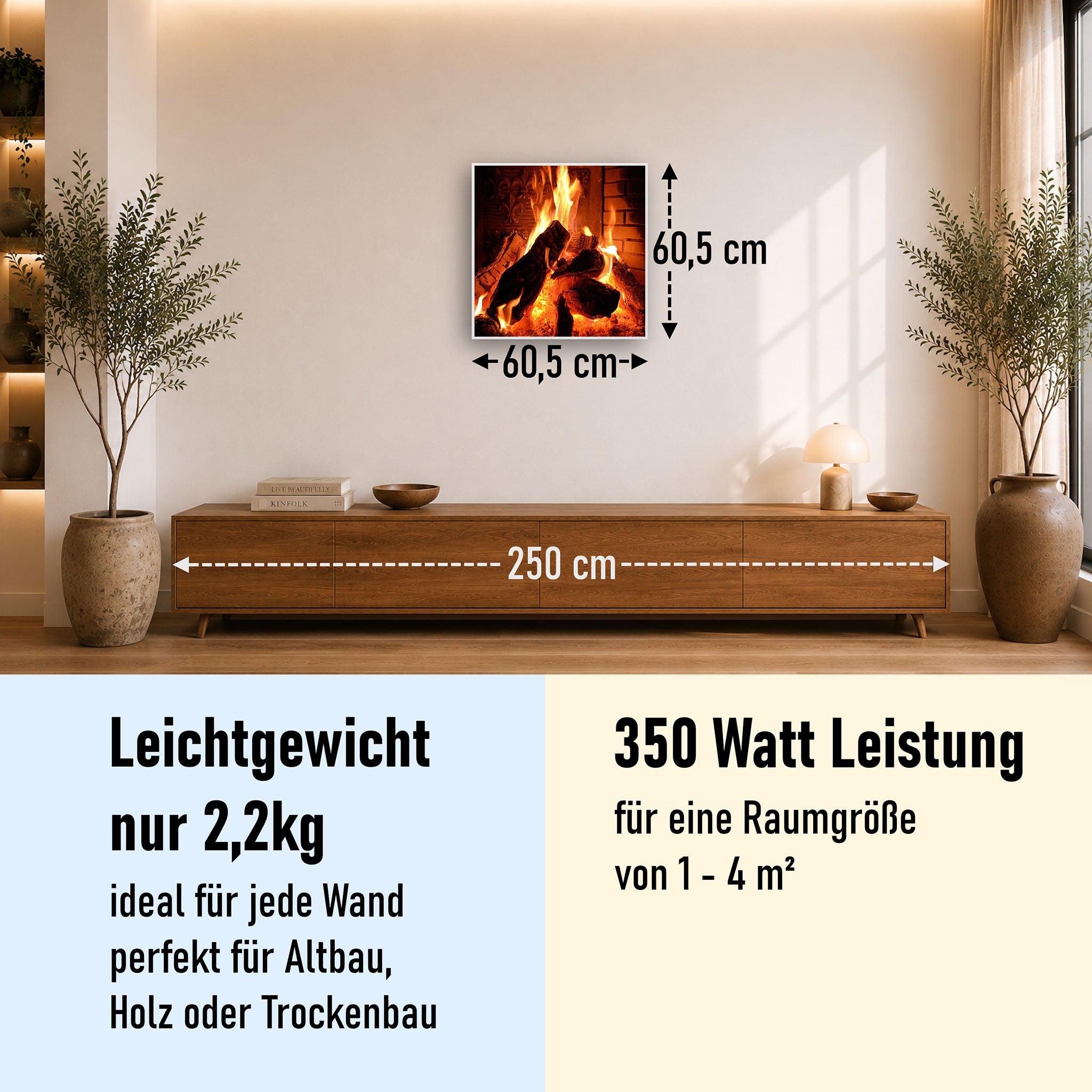 Bild Infrarotheizung 350-1200W Motiv 032 Kaminfeuer