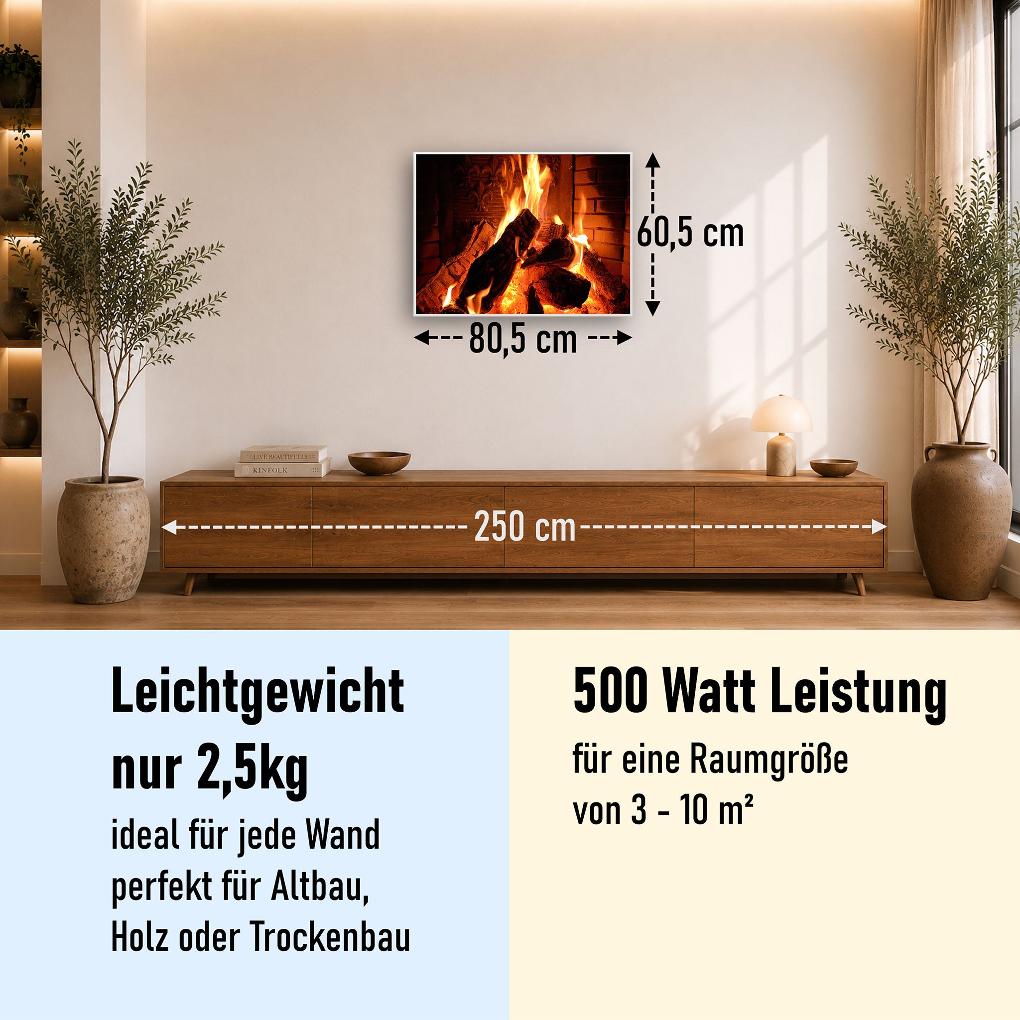 Bild Infrarotheizung 350-1200W Motiv 032 Kaminfeuer
