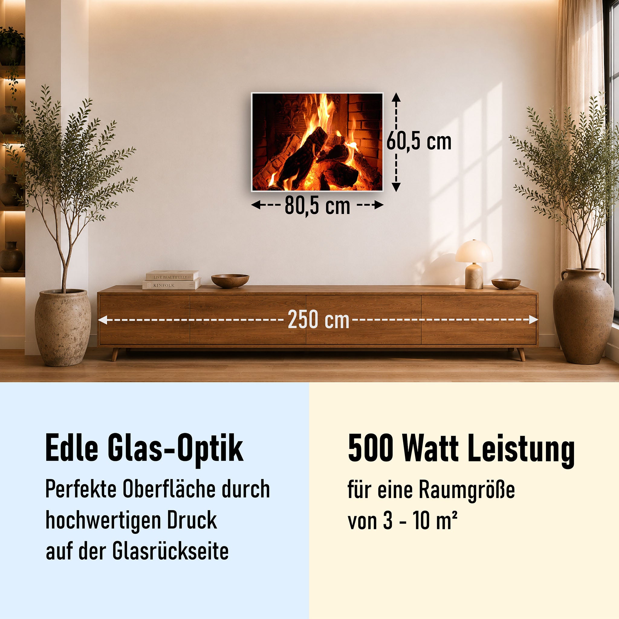 Glas Infrarotheizung 350-1200W Motiv 032 Kaminfeuer