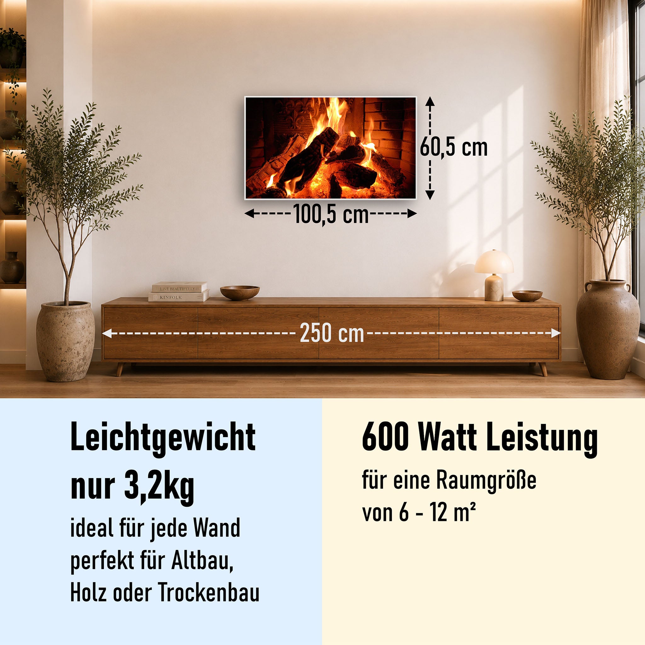 Bild Infrarotheizung 350-1200W Motiv 032 Kaminfeuer