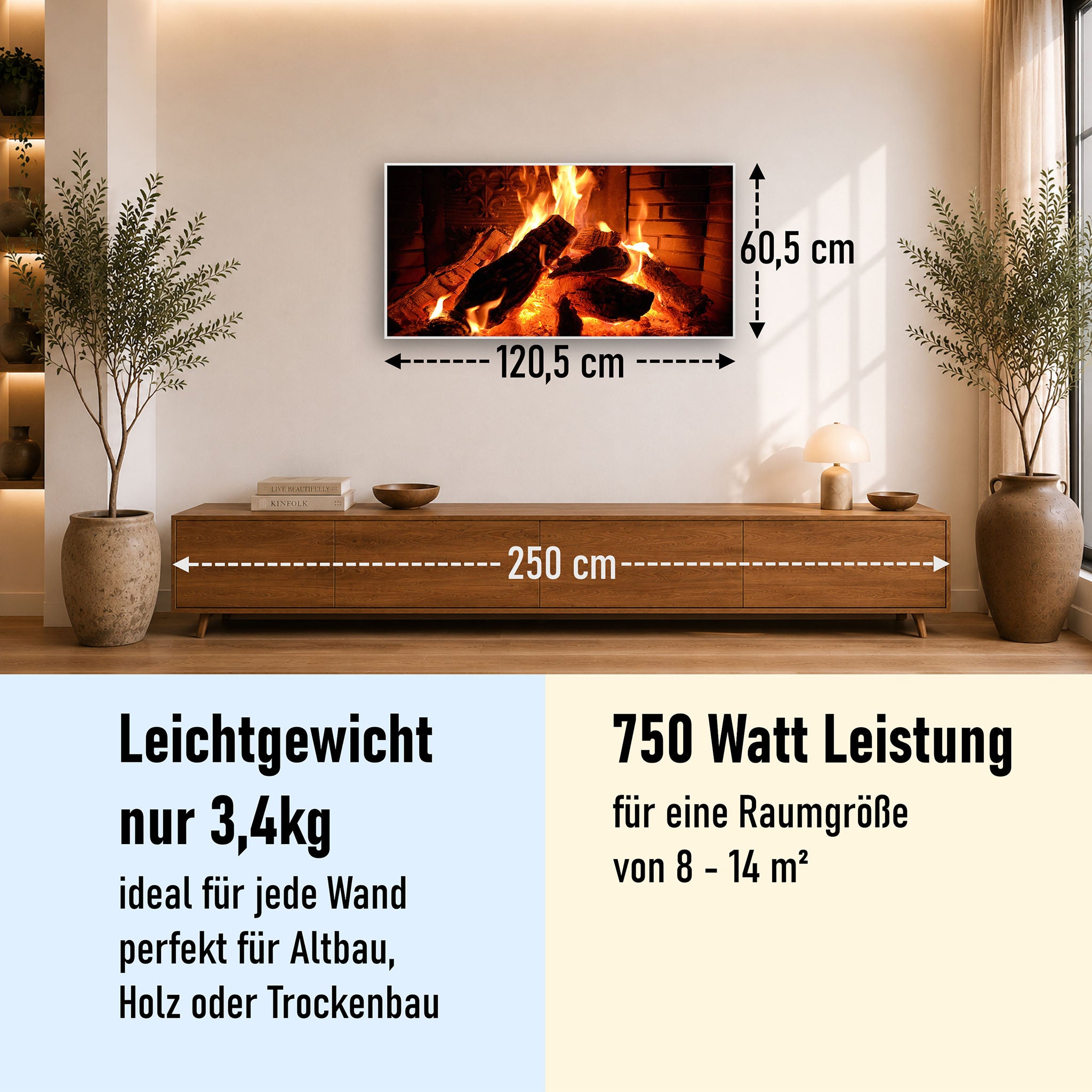 Bild Infrarotheizung 350-1200W Motiv 032 Kaminfeuer
