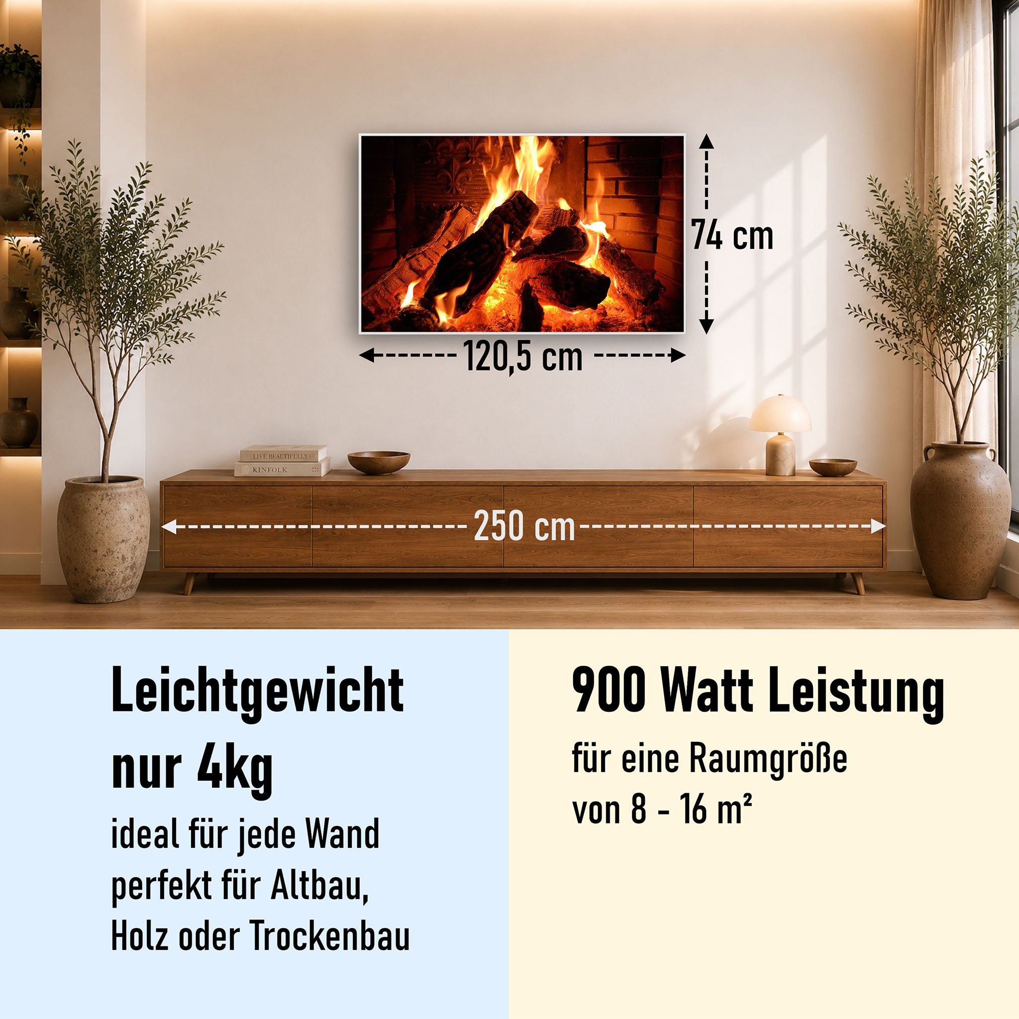 Bild Infrarotheizung 350-1200W Motiv 032 Kaminfeuer