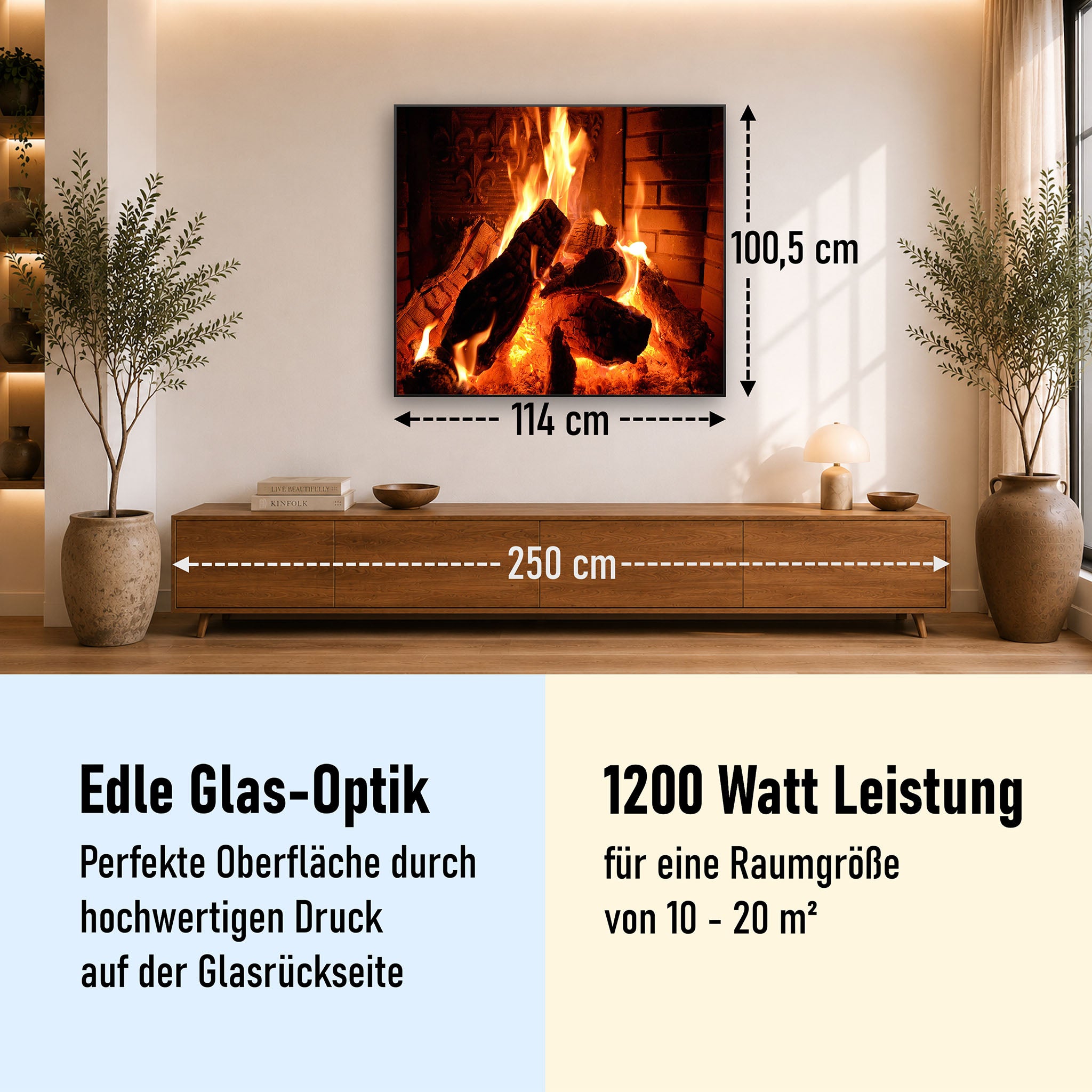 Glas Infrarotheizung 350-1200W Motiv 032 Kaminfeuer