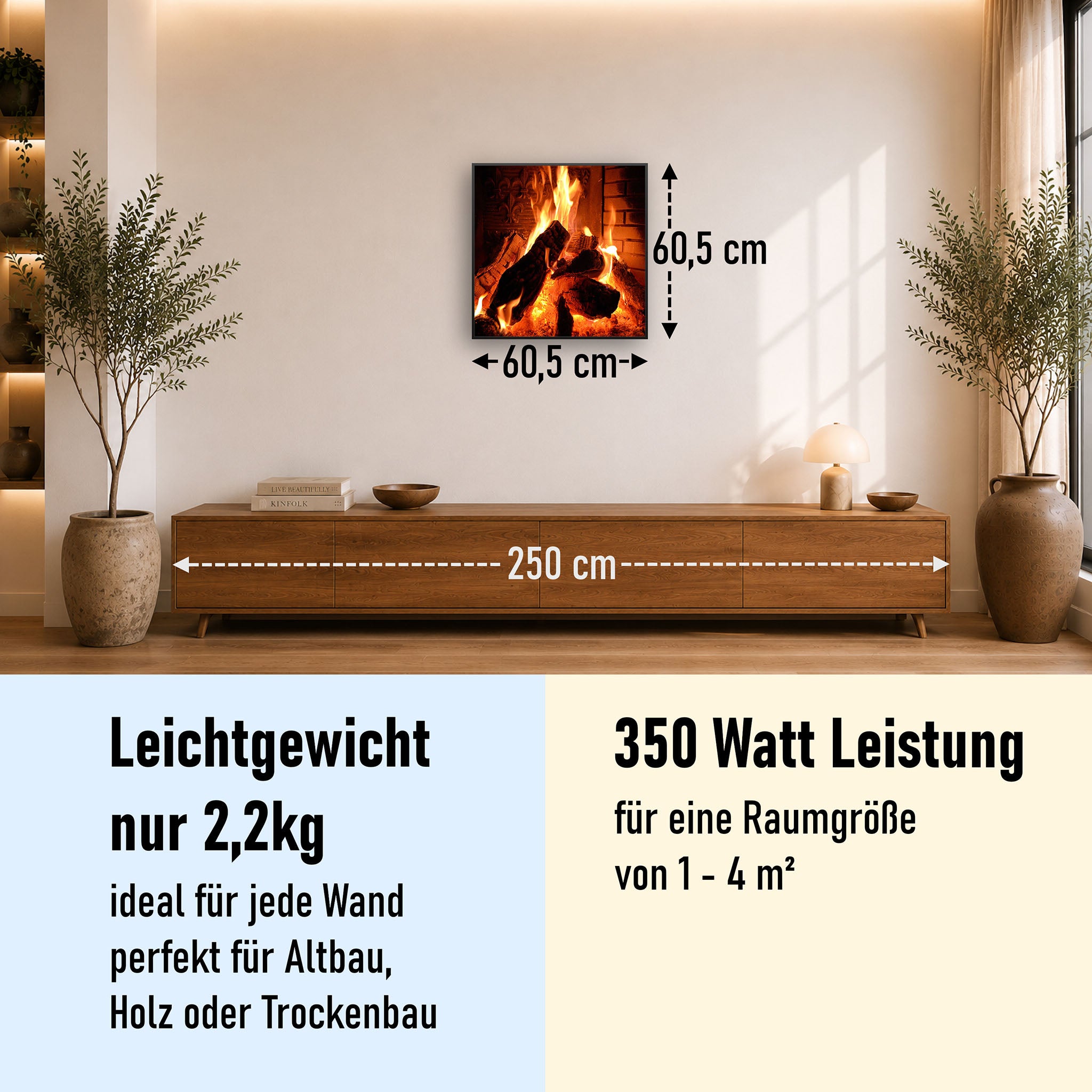 Bild Infrarotheizung 350-1200W Motiv 032 Kaminfeuer