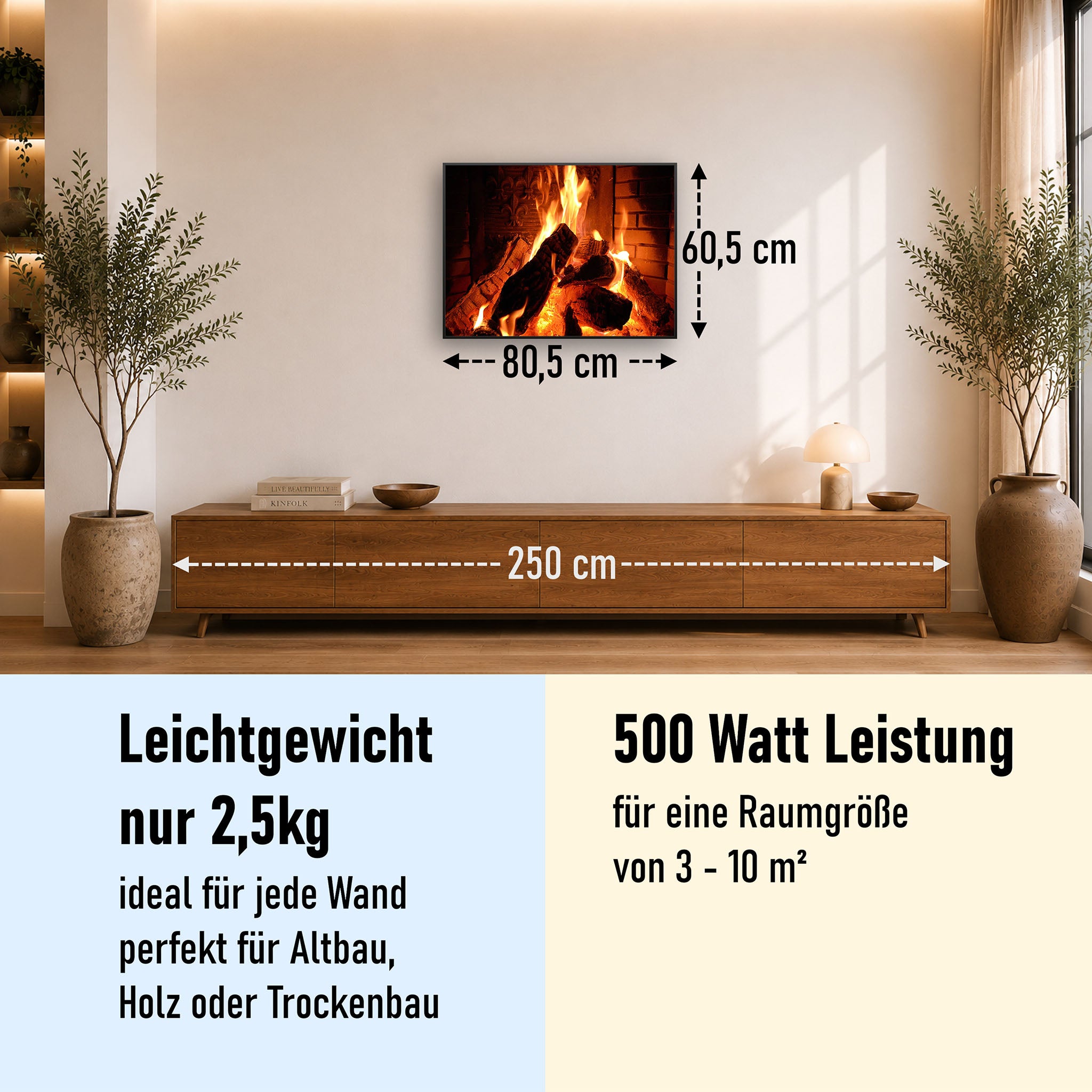 Bild Infrarotheizung 350-1200W Motiv 032 Kaminfeuer