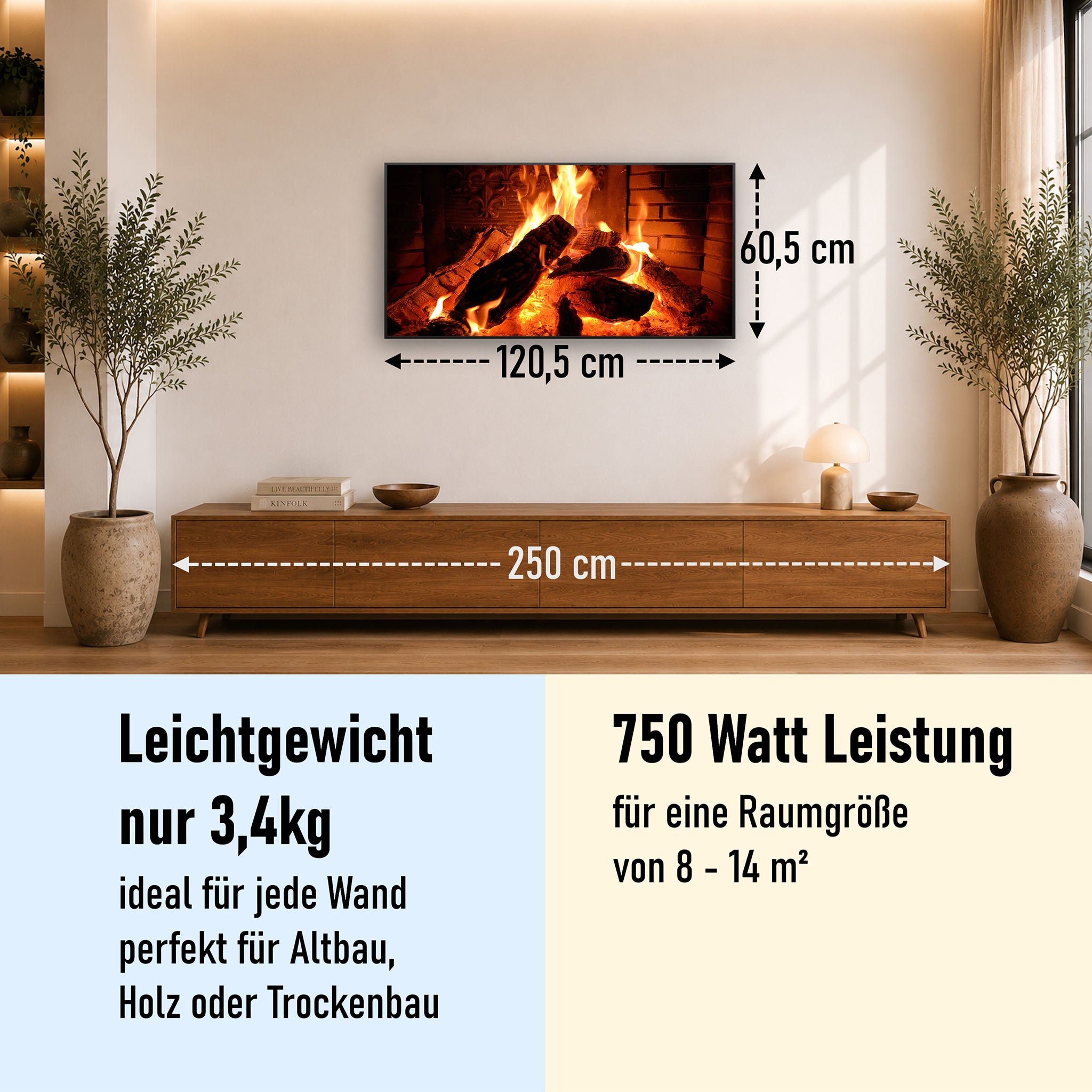 Bild Infrarotheizung 350-1200W Motiv 032 Kaminfeuer