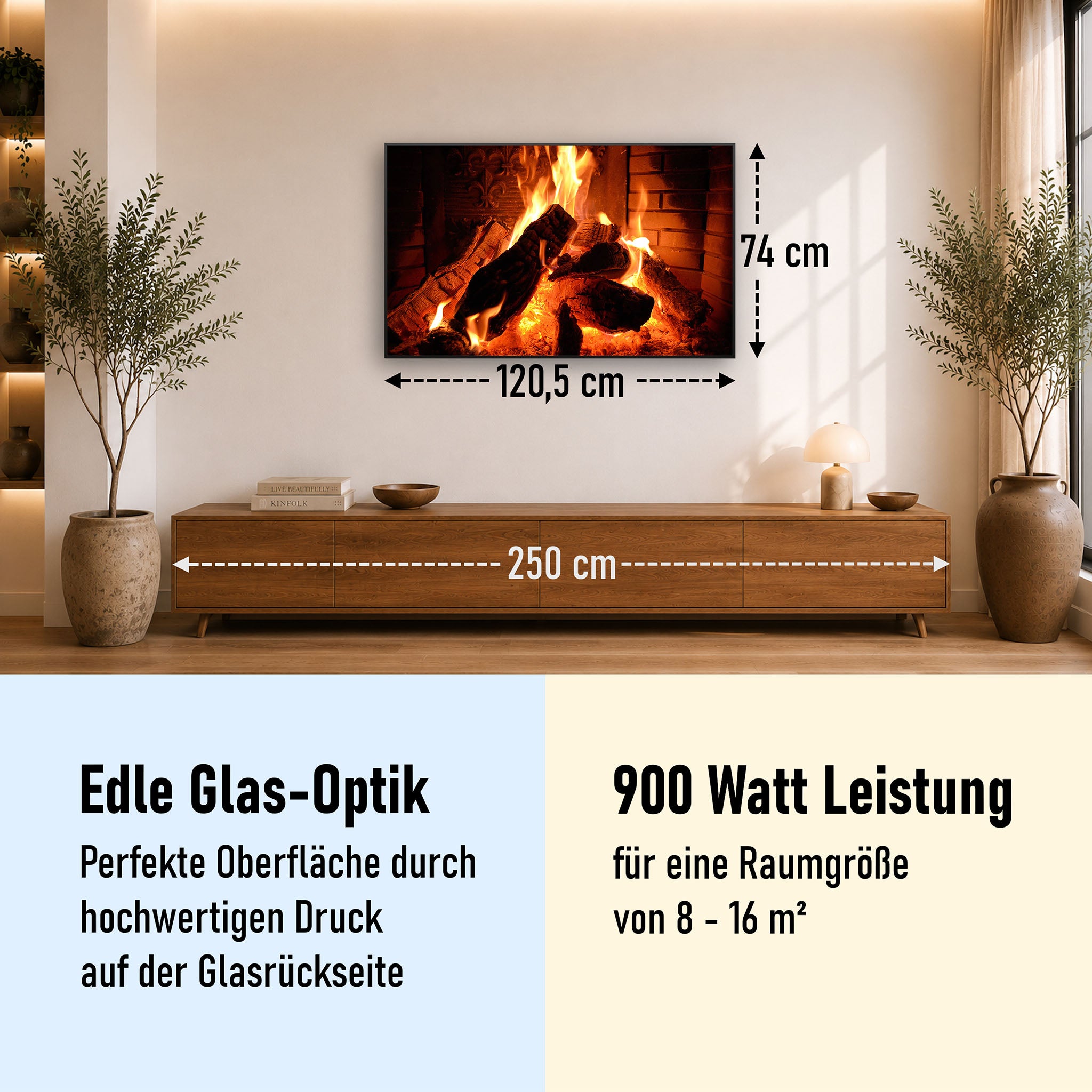 Glas Infrarotheizung 350-1200W Motiv 032 Kaminfeuer
