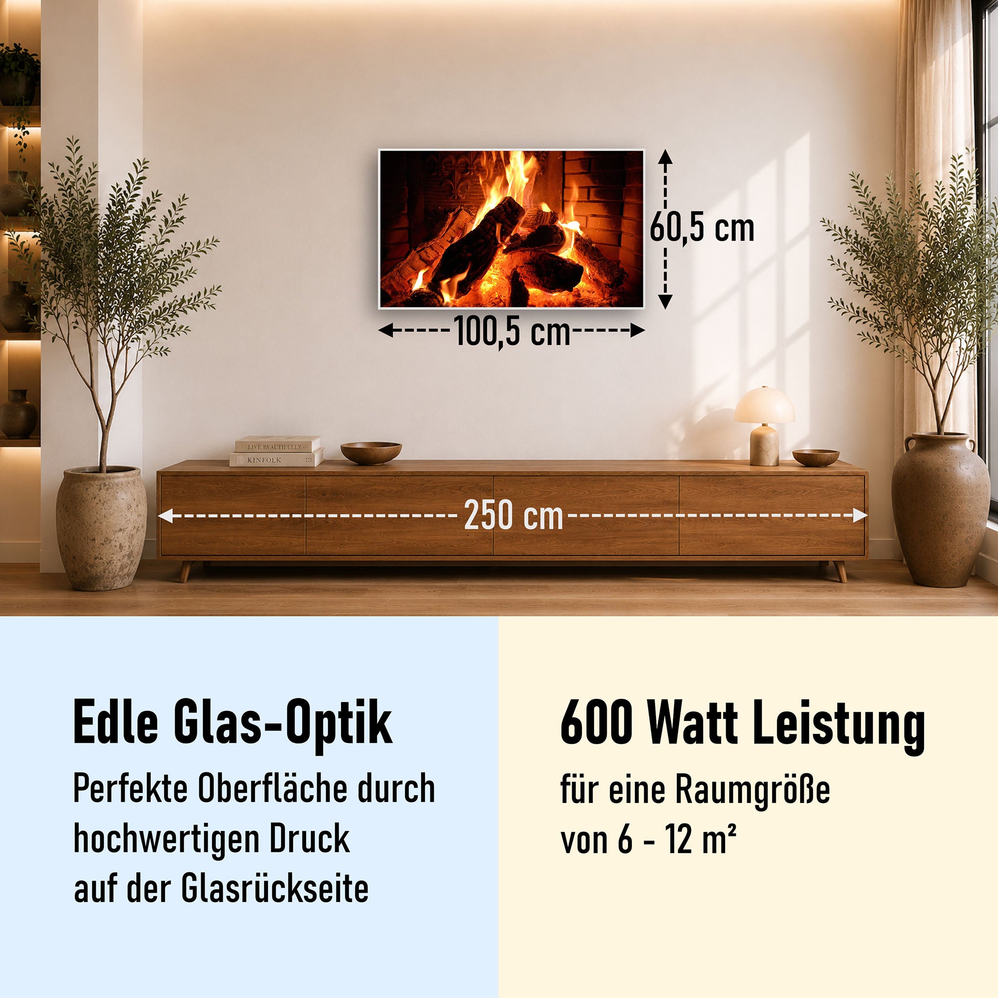 Glas Infrarotheizung 350-1200W Motiv 032 Kaminfeuer