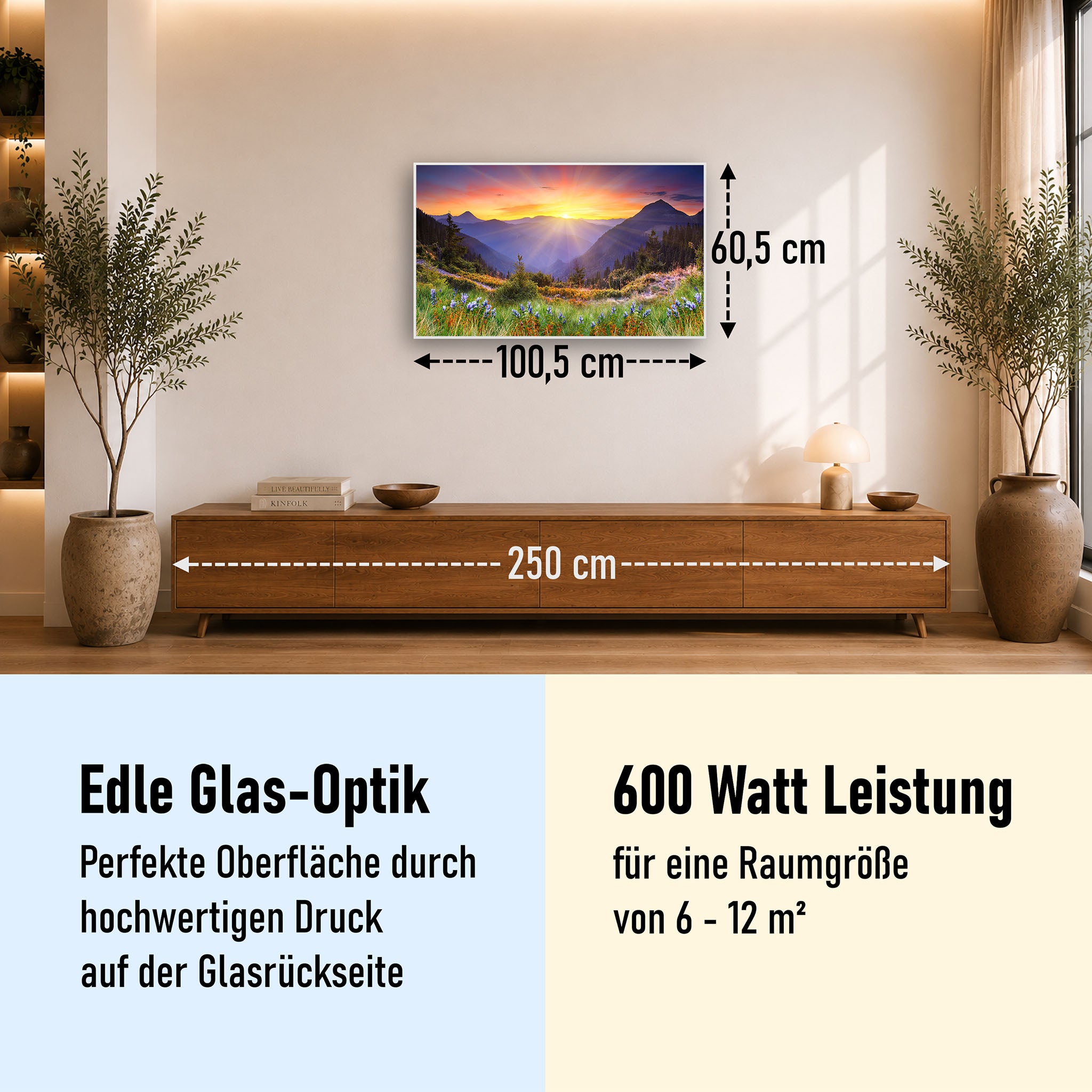 Glas Infrarotheizung 350-1200W Motiv 034 Sonnenuntergang