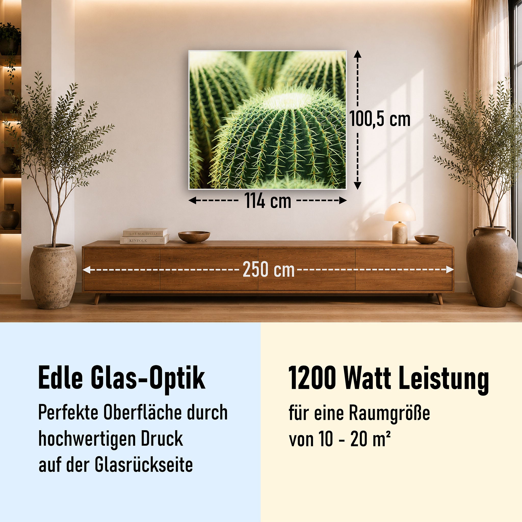 Glas Infrarotheizung 350-1200W Motiv 035 Kaktus