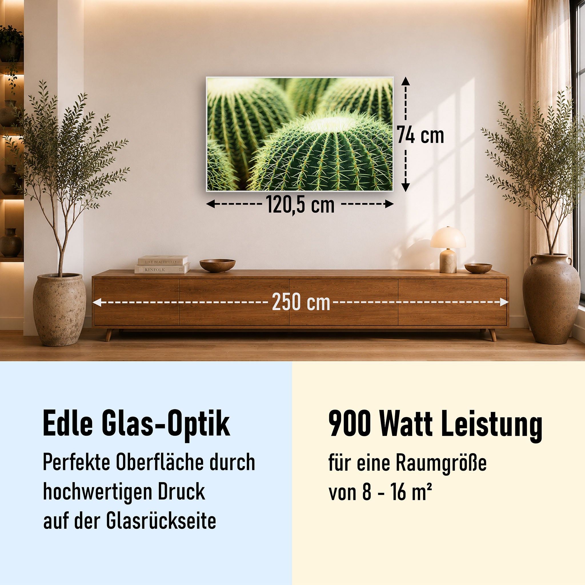 Glas Infrarotheizung 350-1200W Motiv 035 Kaktus