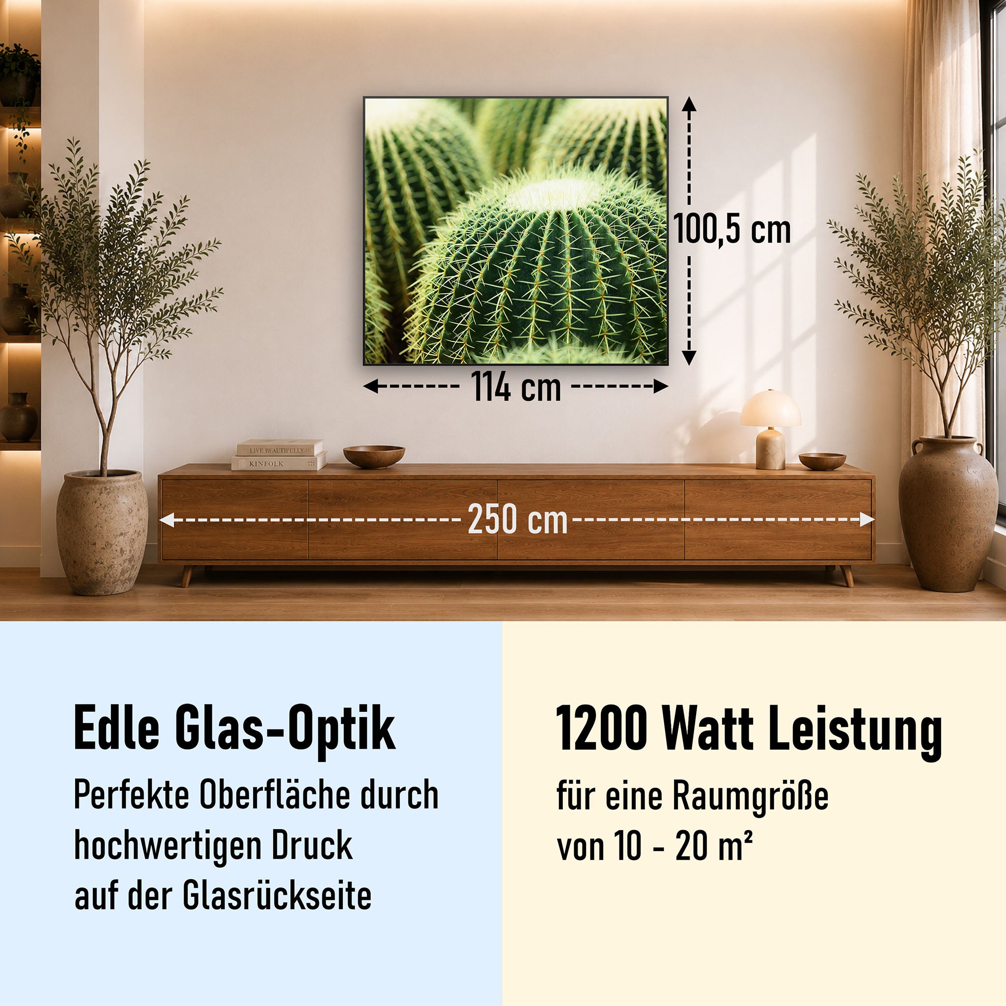 Glas Infrarotheizung 350-1200W Motiv 035 Kaktus