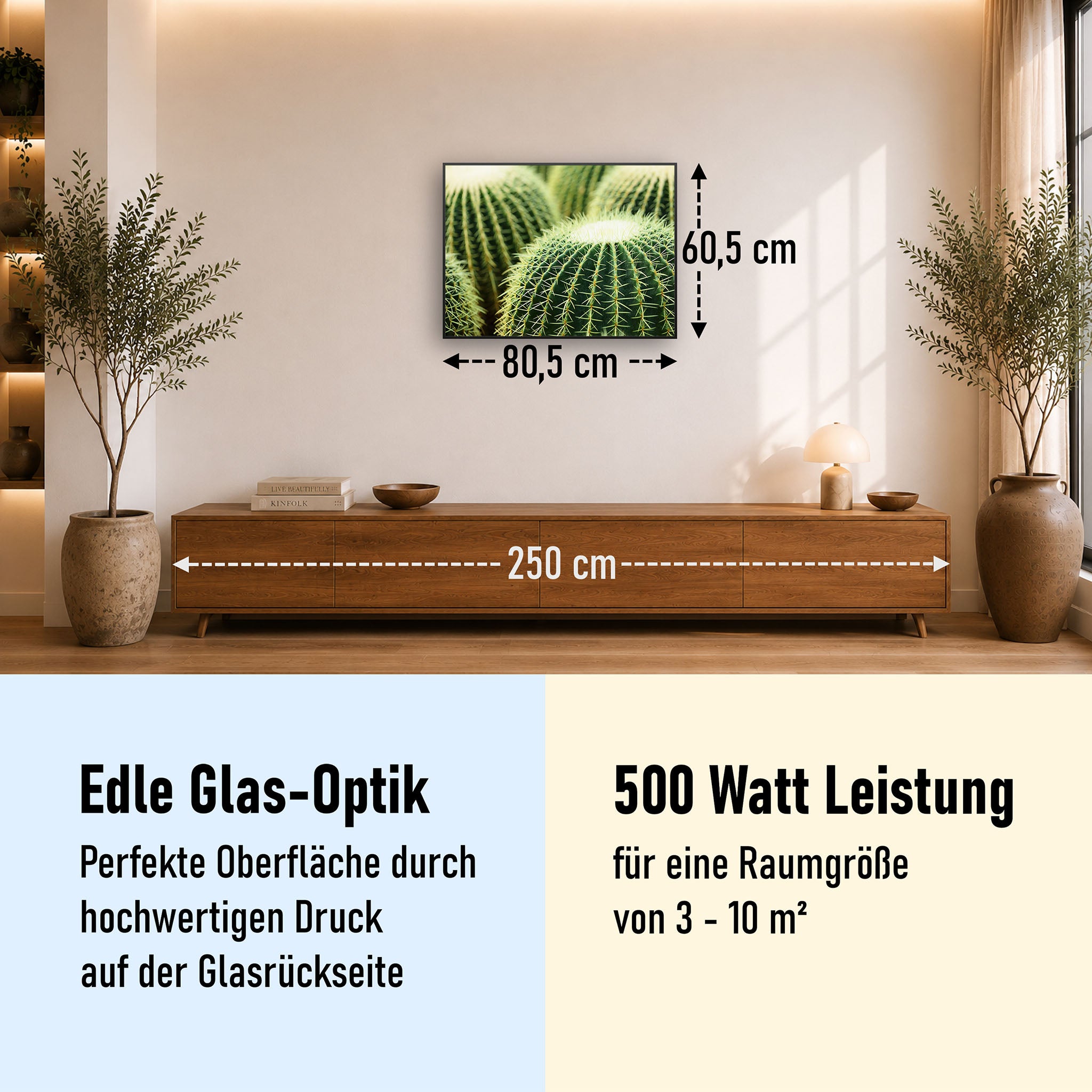 Glas Infrarotheizung 350-1200W Motiv 035 Kaktus