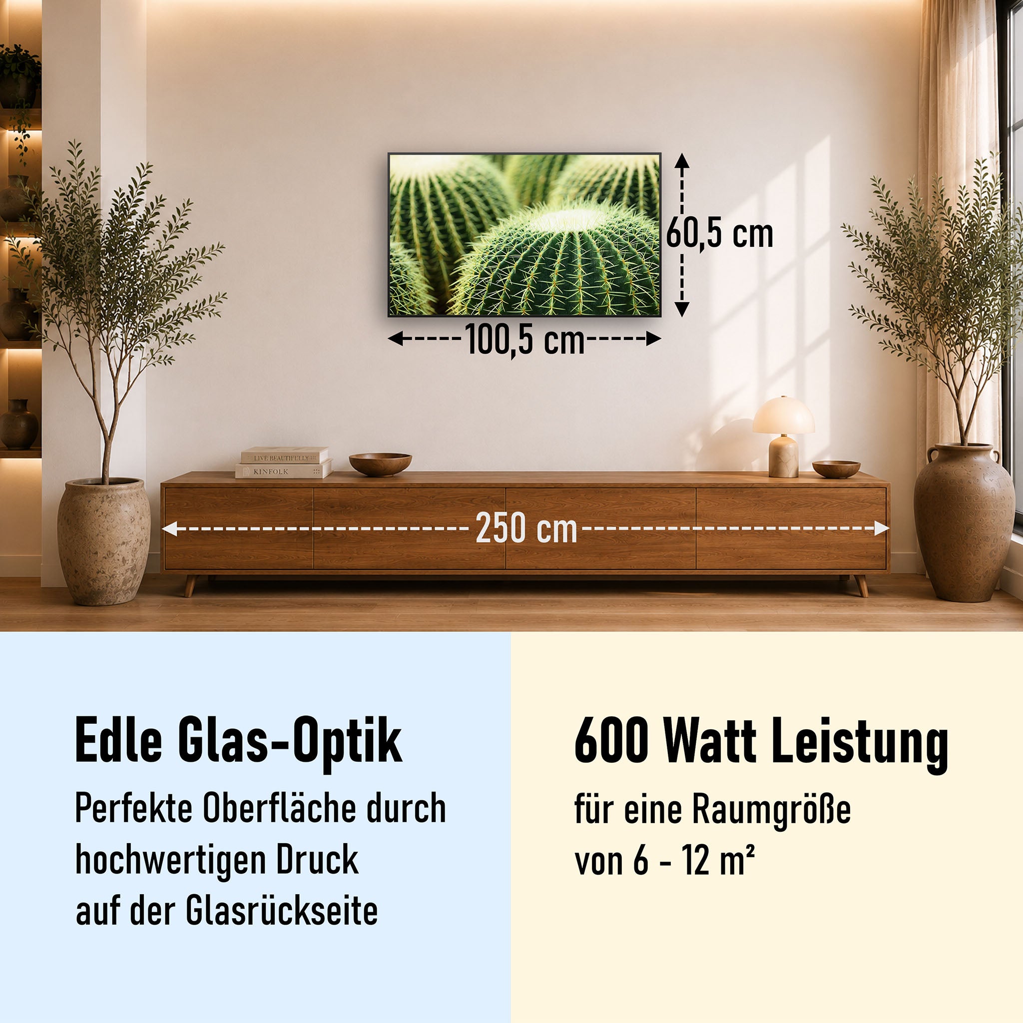 Glas Infrarotheizung 350-1200W Motiv 035 Kaktus