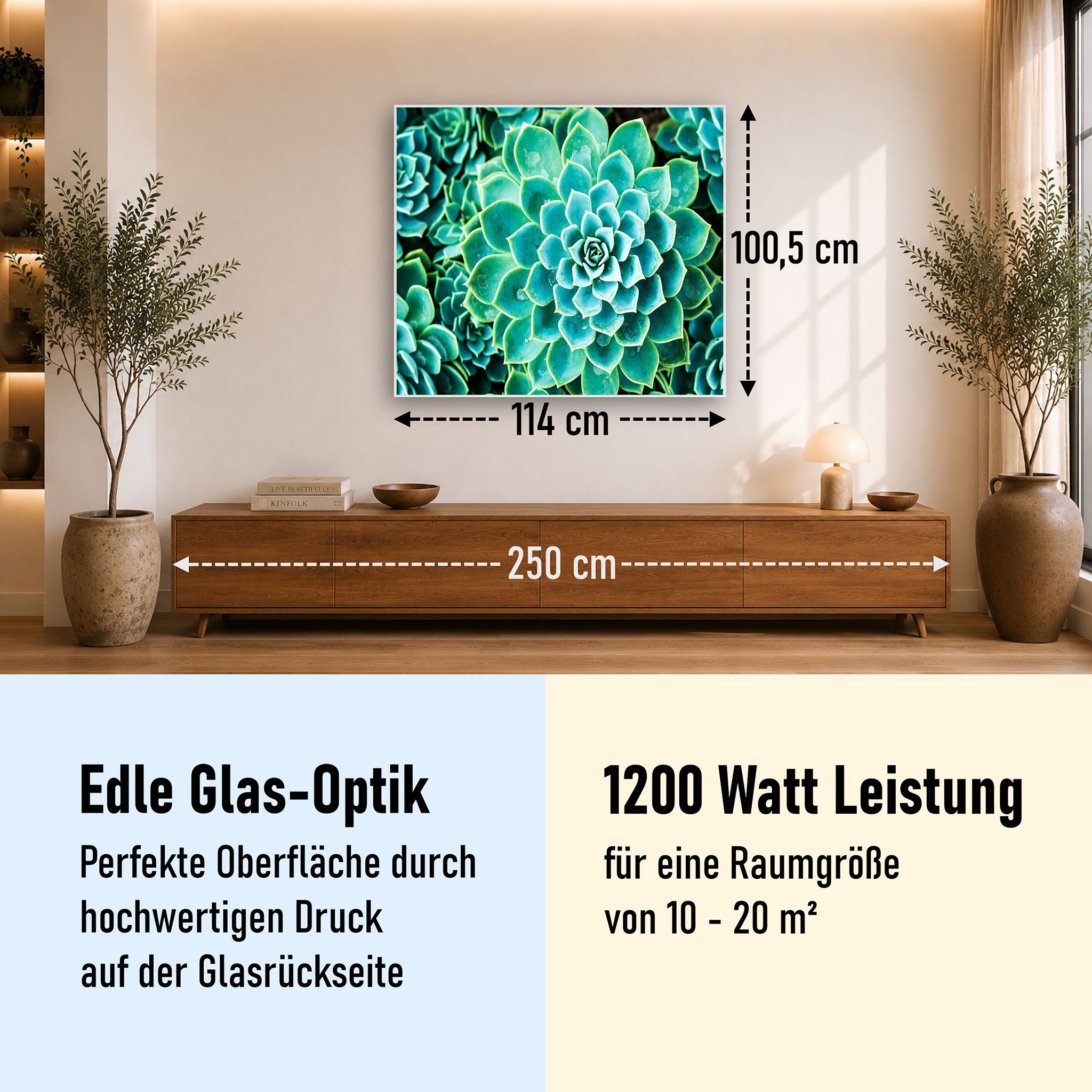 Glas Infrarotheizung 350-1200W Motiv 036 Kaktus in Queen