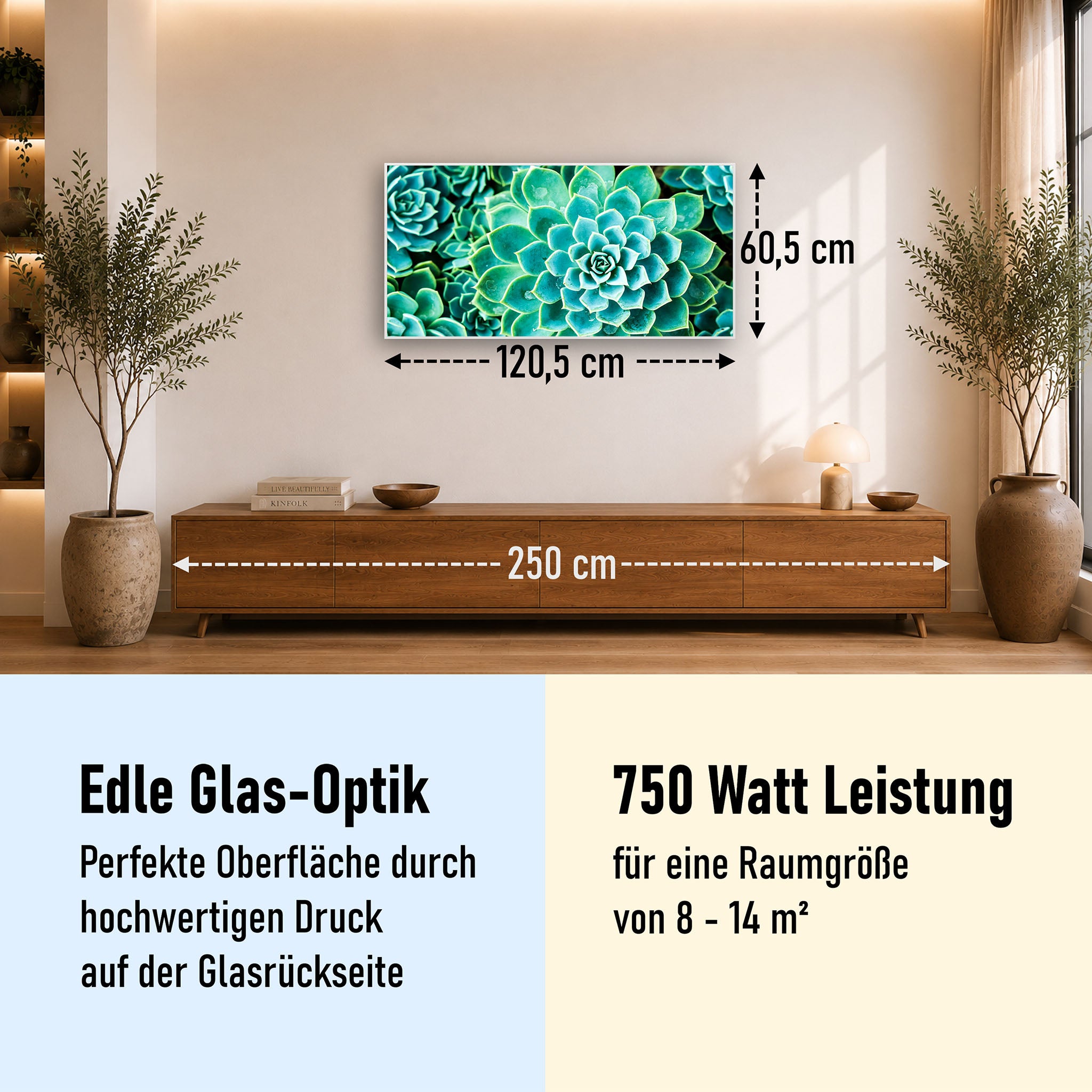 Glas Infrarotheizung 350-1200W Motiv 036 Kaktus in Queen