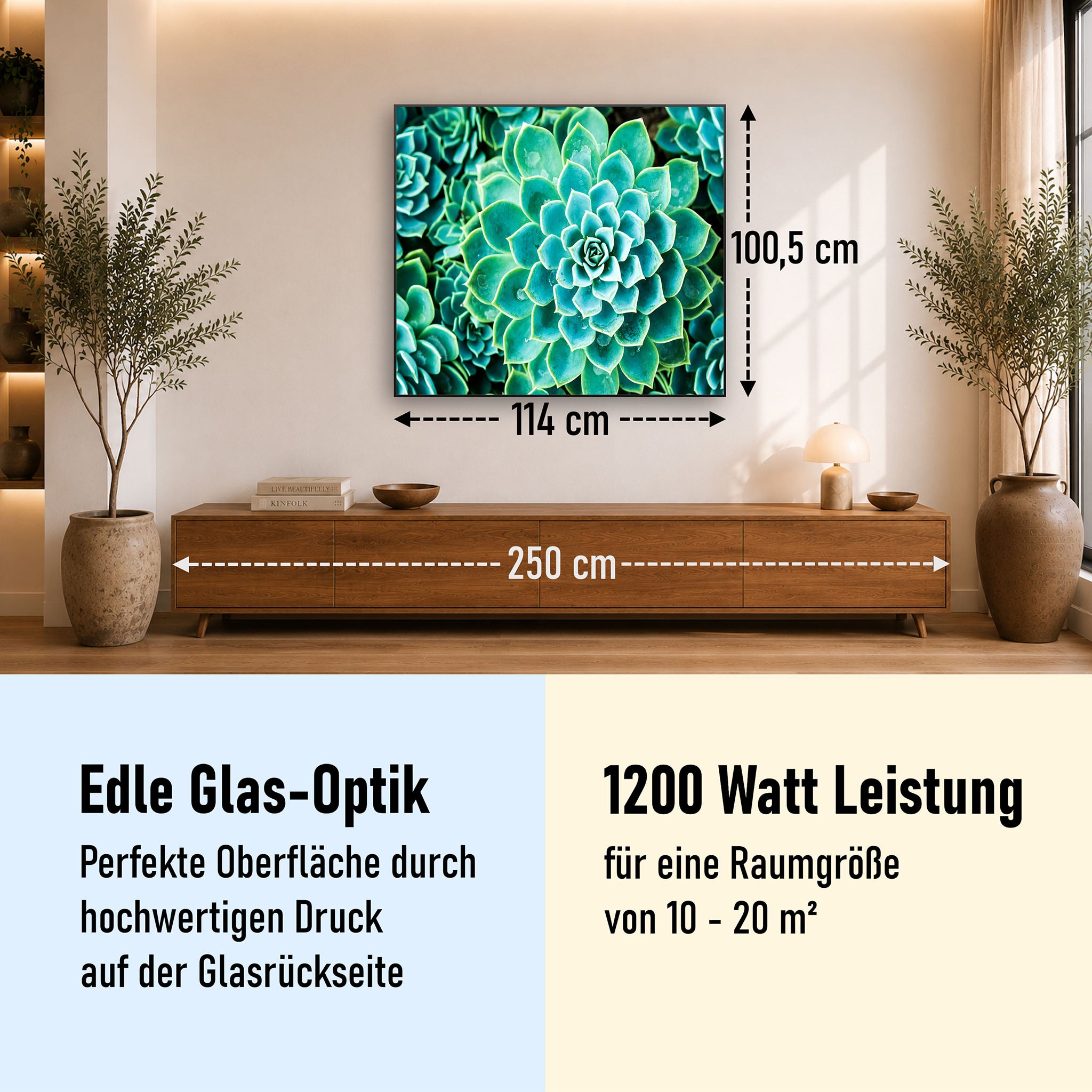 Glas Infrarotheizung 350-1200W Motiv 036 Kaktus in Queen
