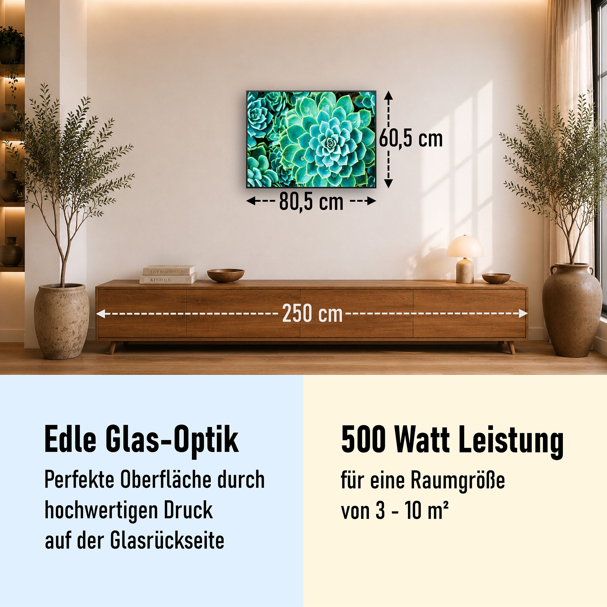 Glas Infrarotheizung 350-1200W Motiv 036 Kaktus in Queen
