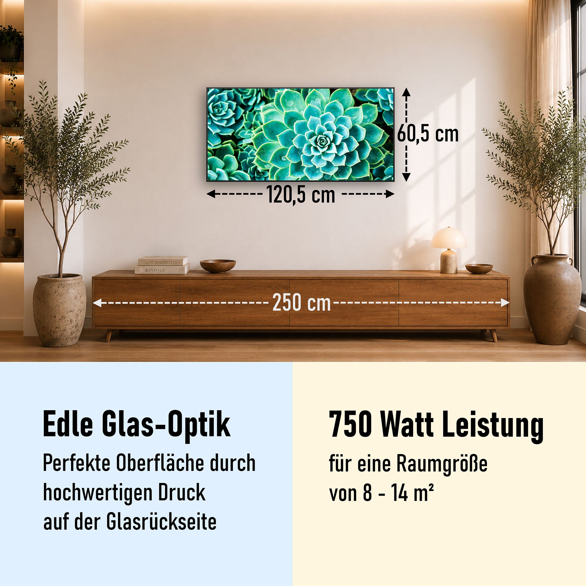 Glas Infrarotheizung 350-1200W Motiv 036 Kaktus in Queen