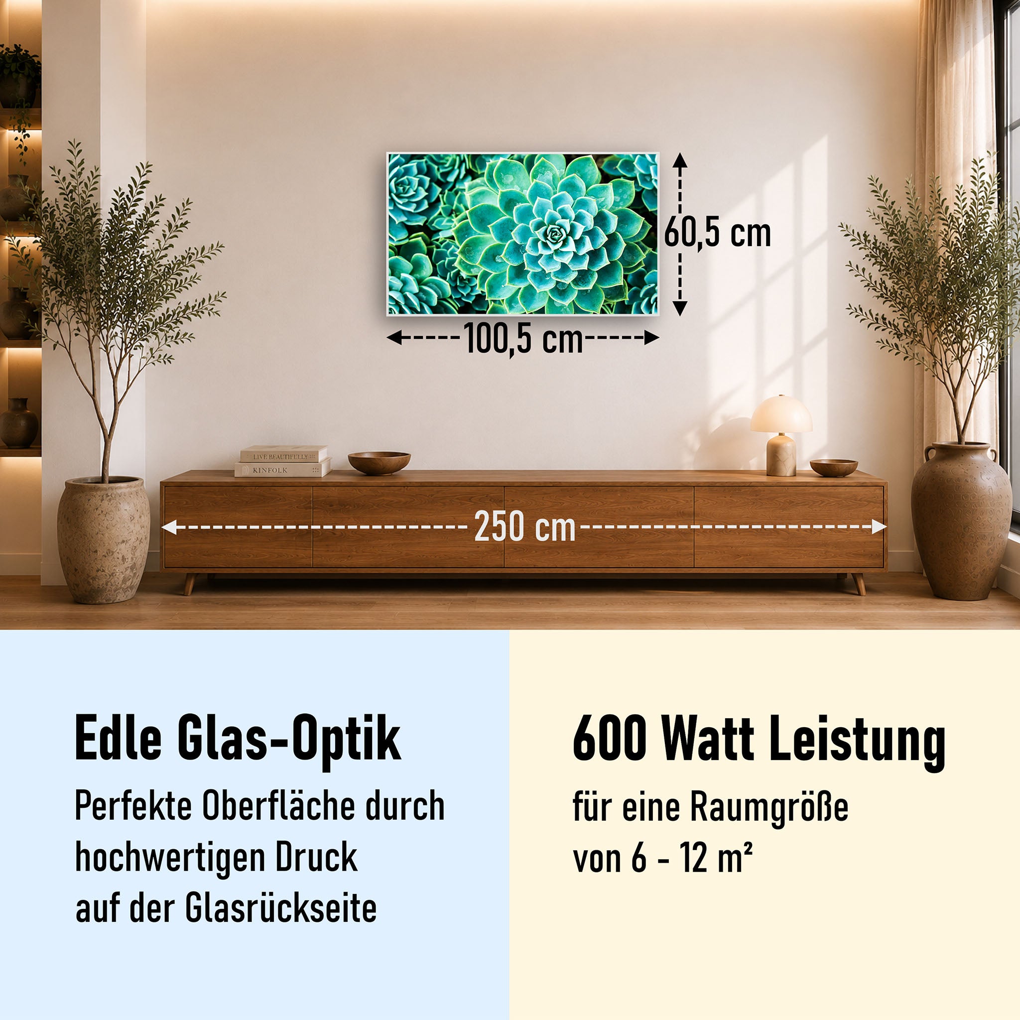 Glas Infrarotheizung 350-1200W Motiv 036 Kaktus in Queen